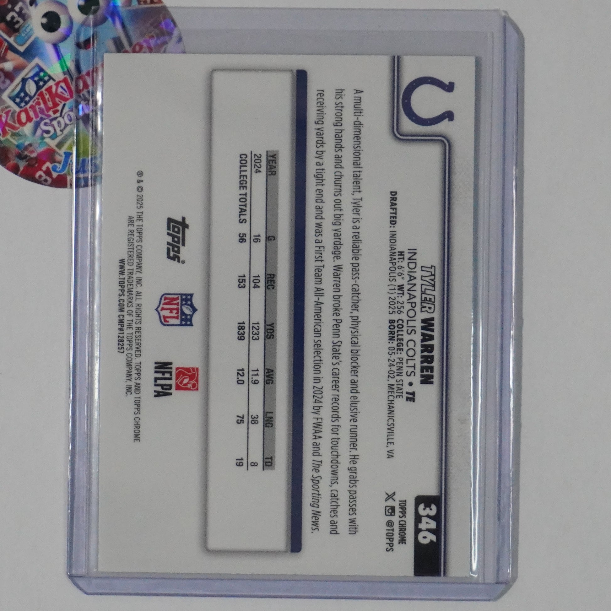 2025 Topps Chrome #346 Tyler Warren Green Geometric Refractor #/99 Colts