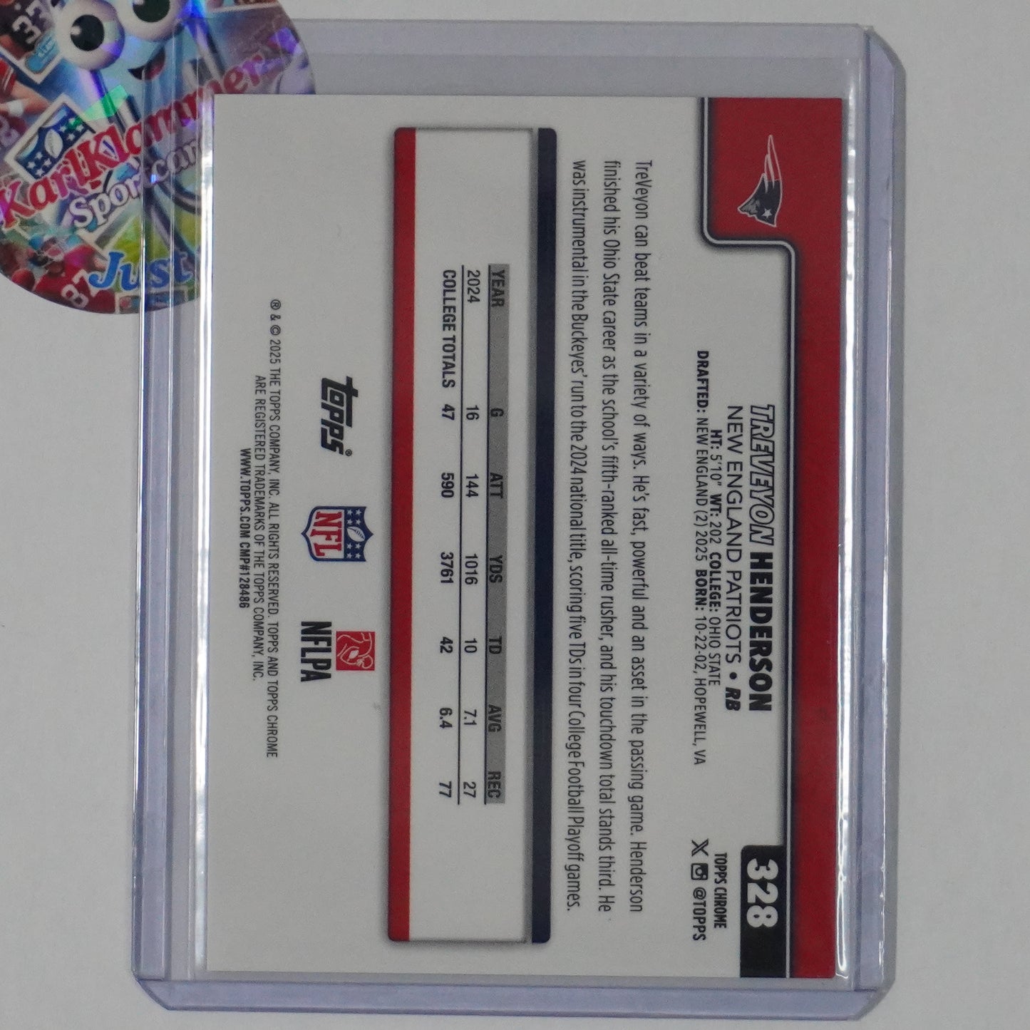 2025 Topps Chrome #328 TreVeyon Henderson Green Geometric Refractor Variation
