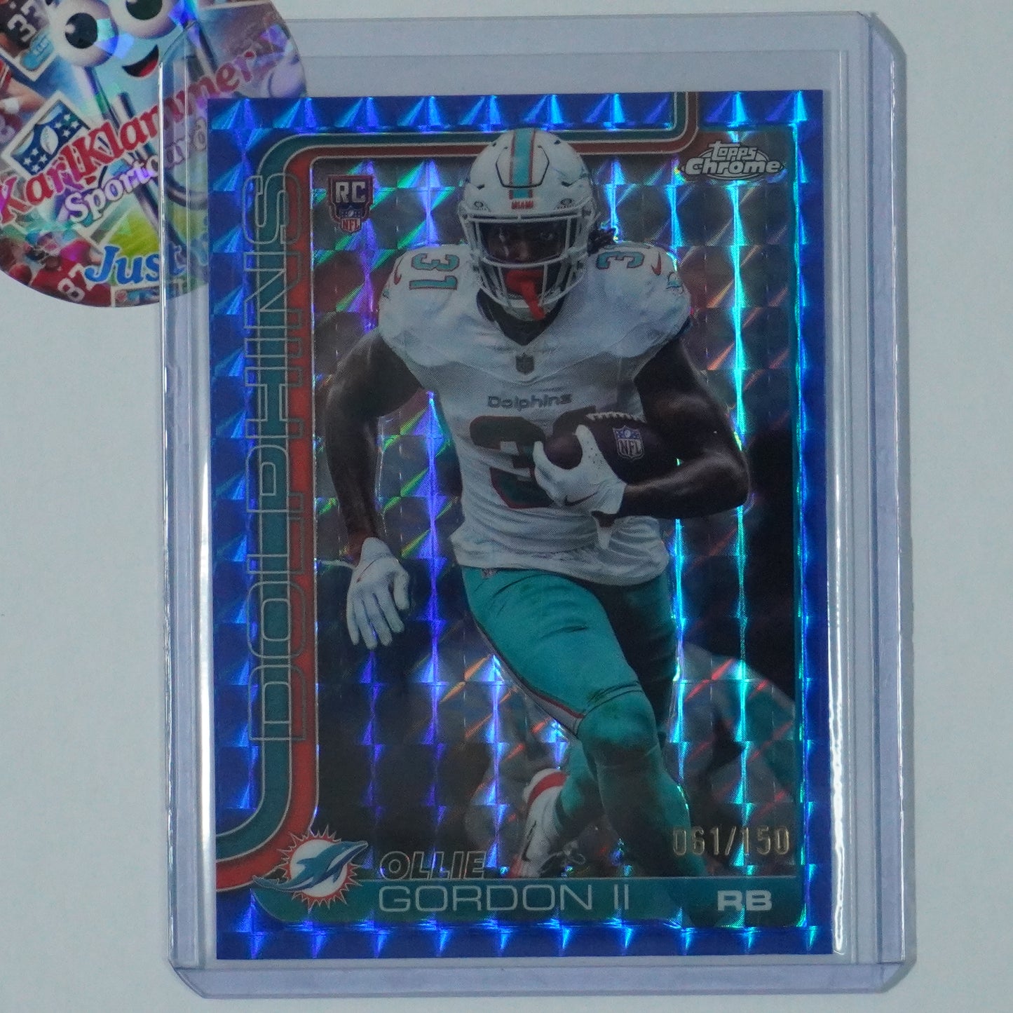 2025 Topps Chrome #327 Ollie Gordon II Blue Geometric Refractor #/150 Dolphins