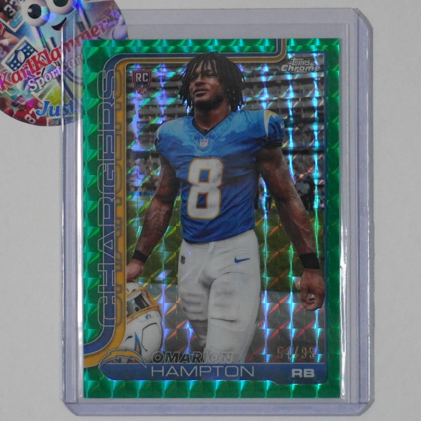 2025 Topps Chrome #324 Omarion Hampton Green Geometric Refractor #/99 Chargers