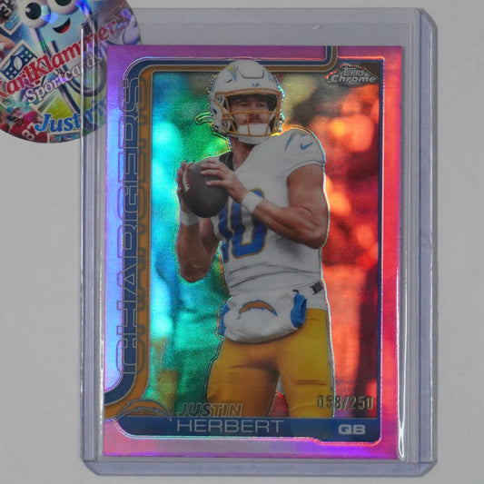 2025 Topps Chrome #158 Justin Herbert Pink Refractor #/250 Los Angeles Chargers