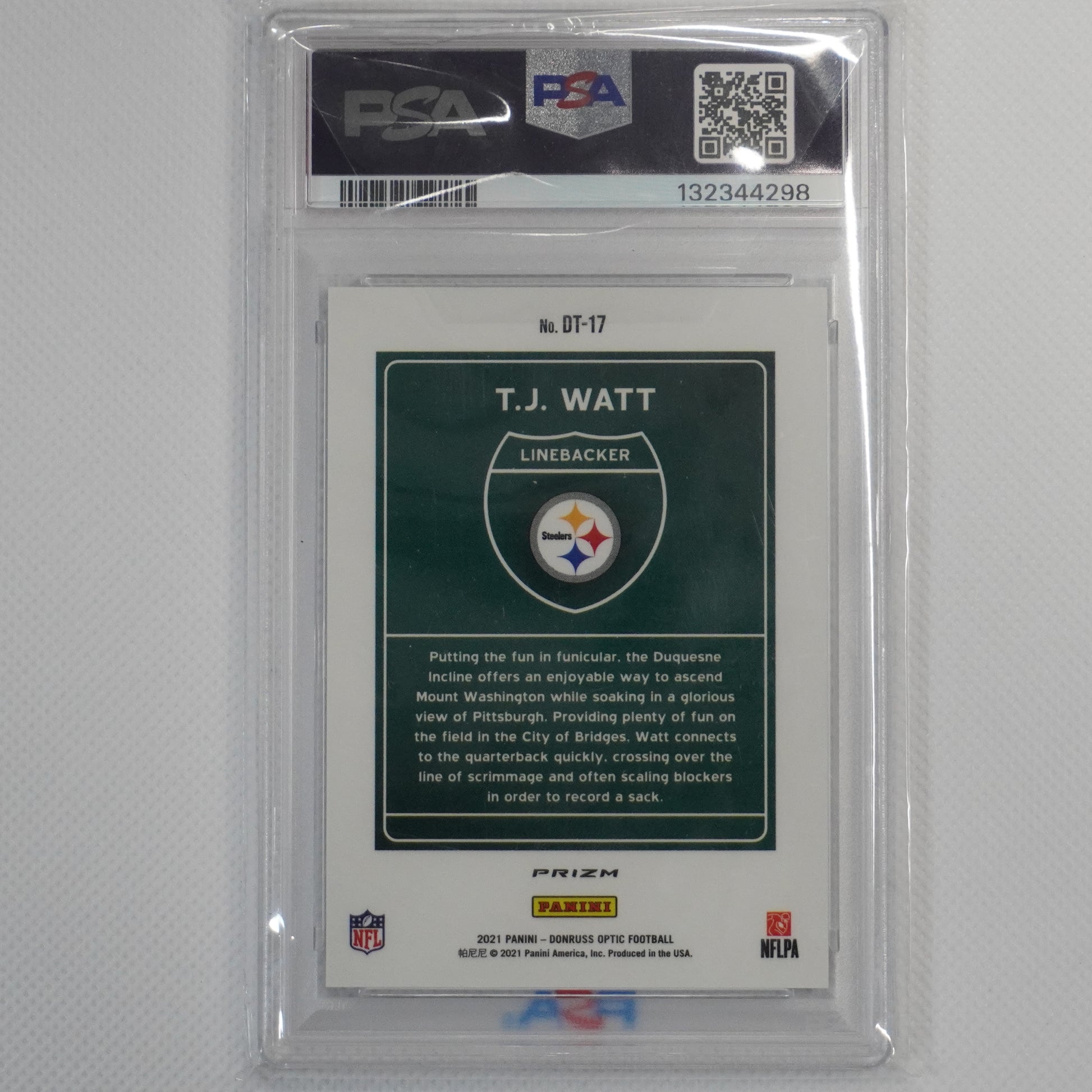 2021 Donruss Optic #DT-17 T.J. Watt Downtown! PSA 9 Pittsburgh Steelers