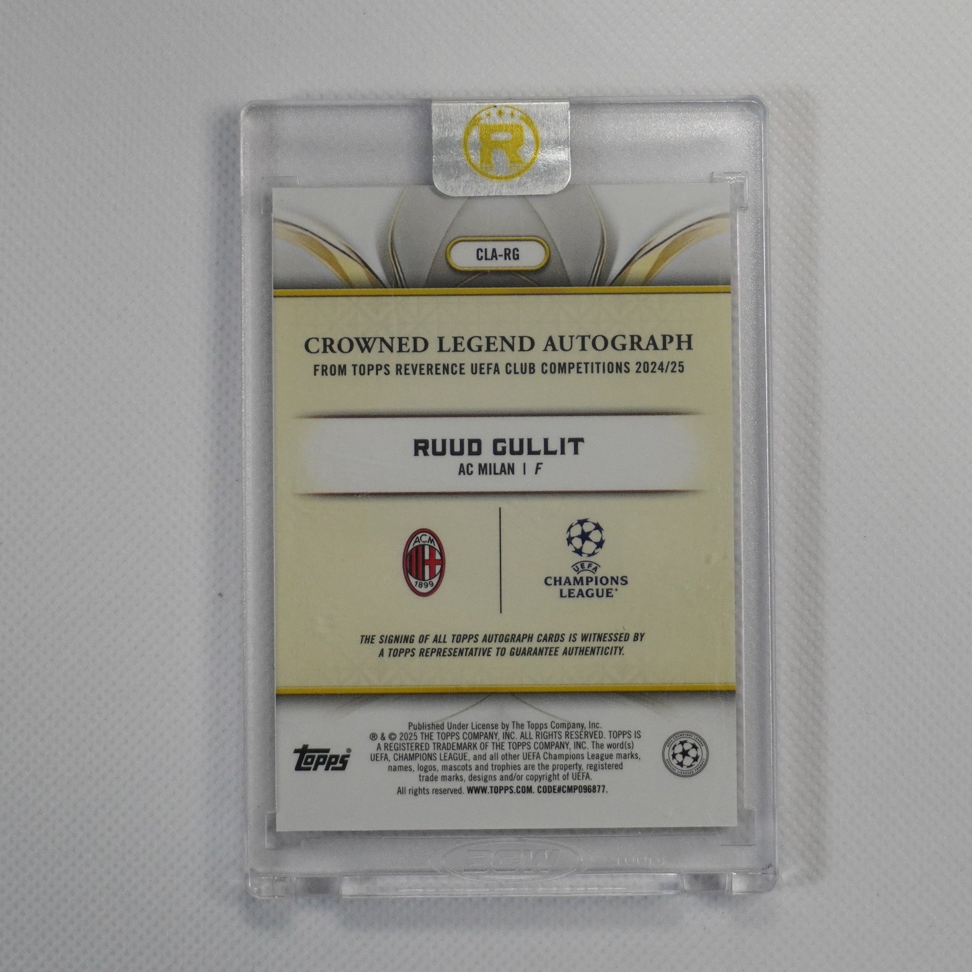 2024-25 Topps Reverence UCC #CLA-RG Ruud Gullit Legend Auto #/25 A.C. Milan