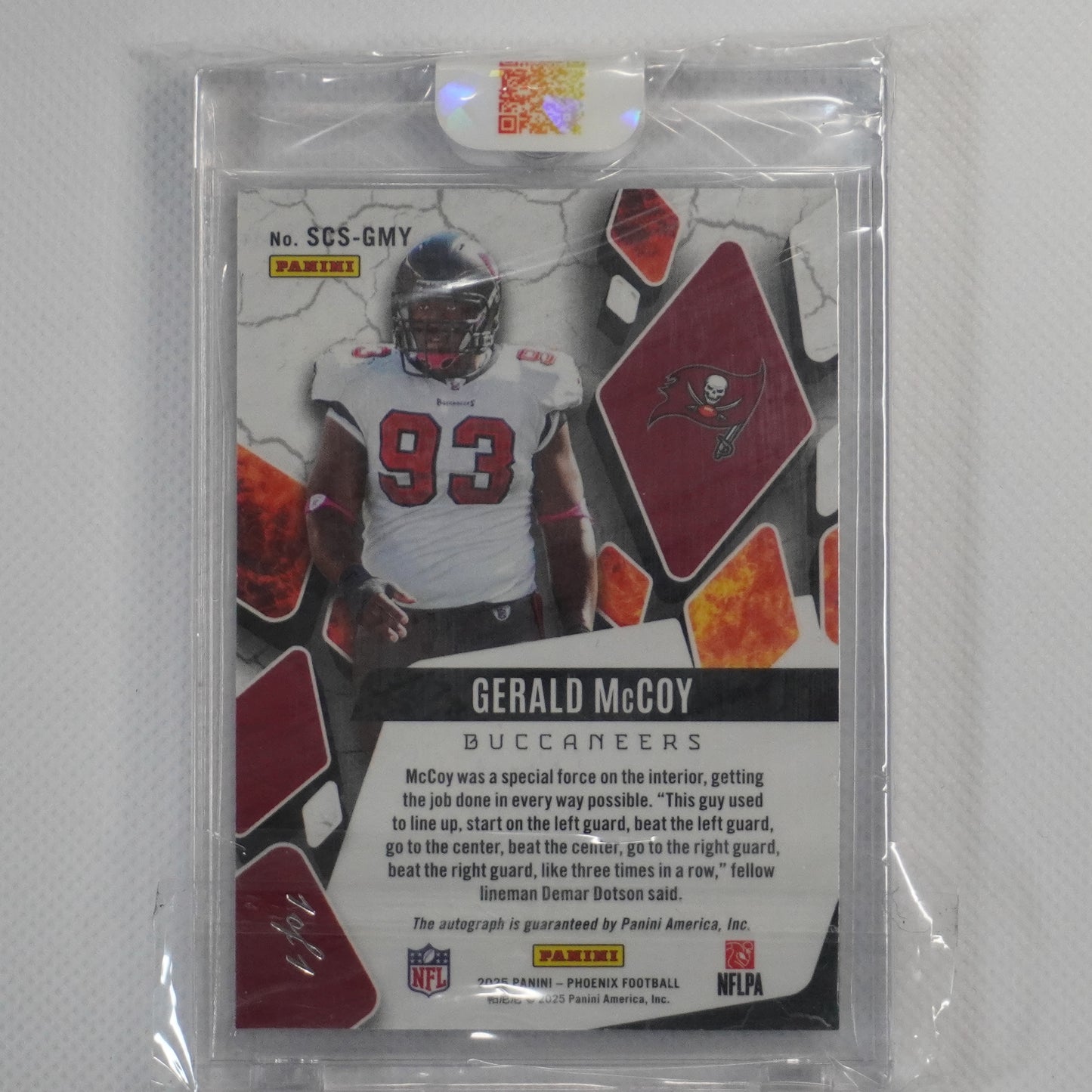 2025 Panini Phoenix #SCS-GMY Gerald McCoy Scorched Signatures Black Prizm #/1
