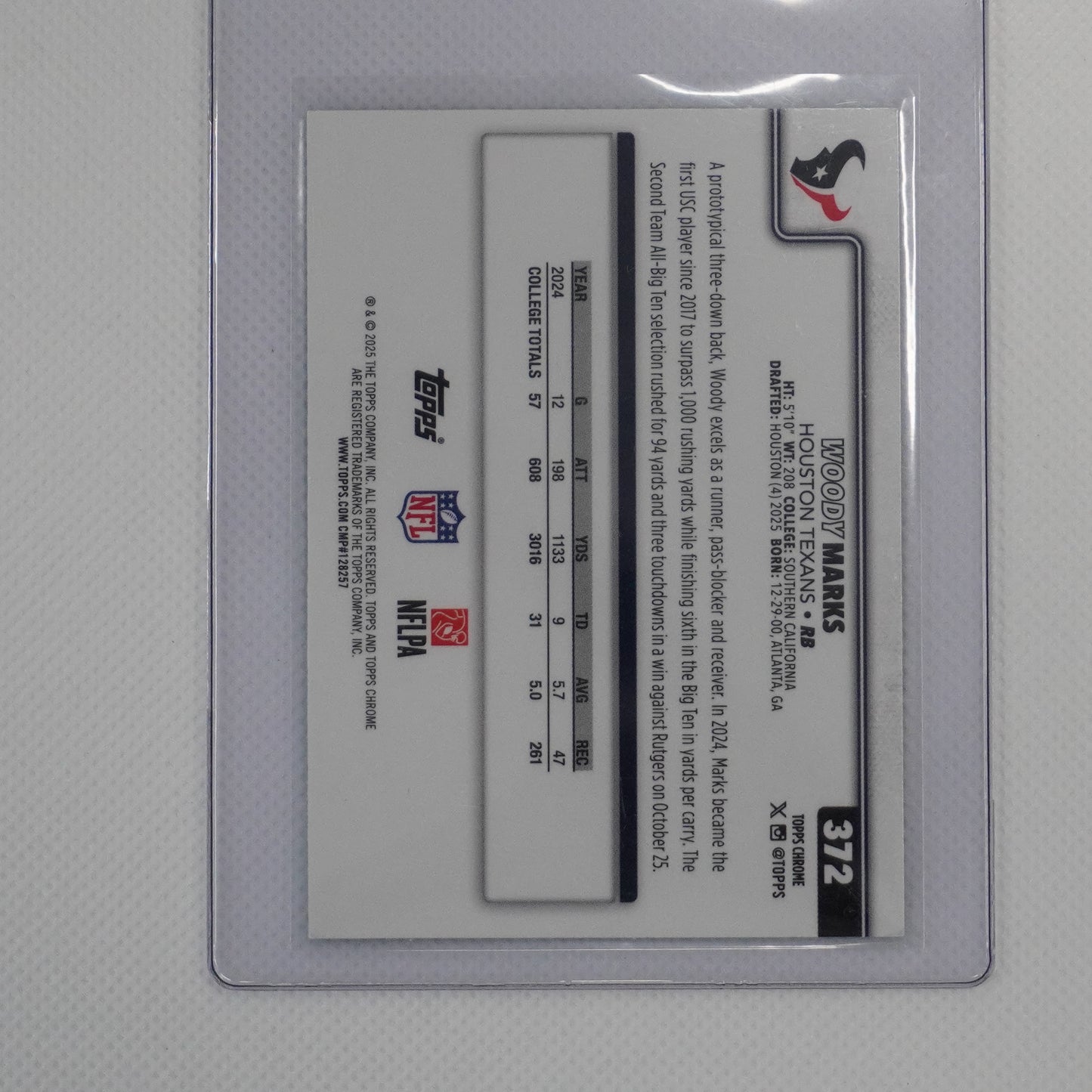 2025 Topps Chrome #372 Woody Marks Green Geometric Refractor #/99 Houston Texans