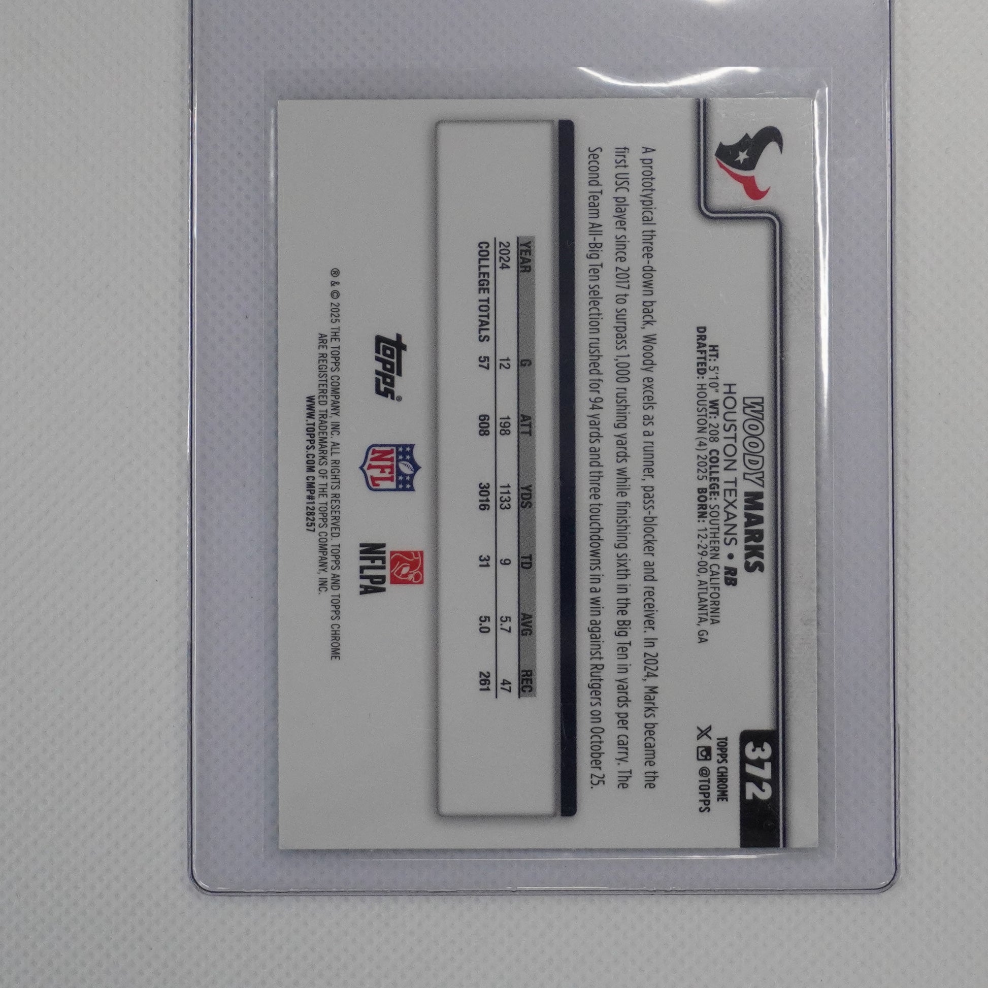 2025 Topps Chrome #372 Woody Marks Green Geometric Refractor #/99 Houston Texans