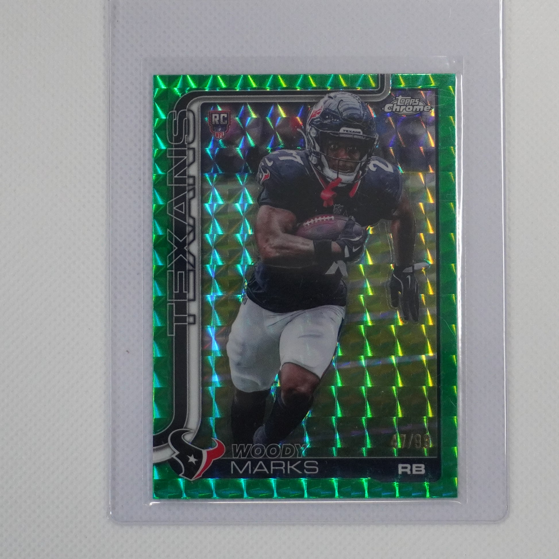 2025 Topps Chrome #372 Woody Marks Green Geometric Refractor #/99 Houston Texans