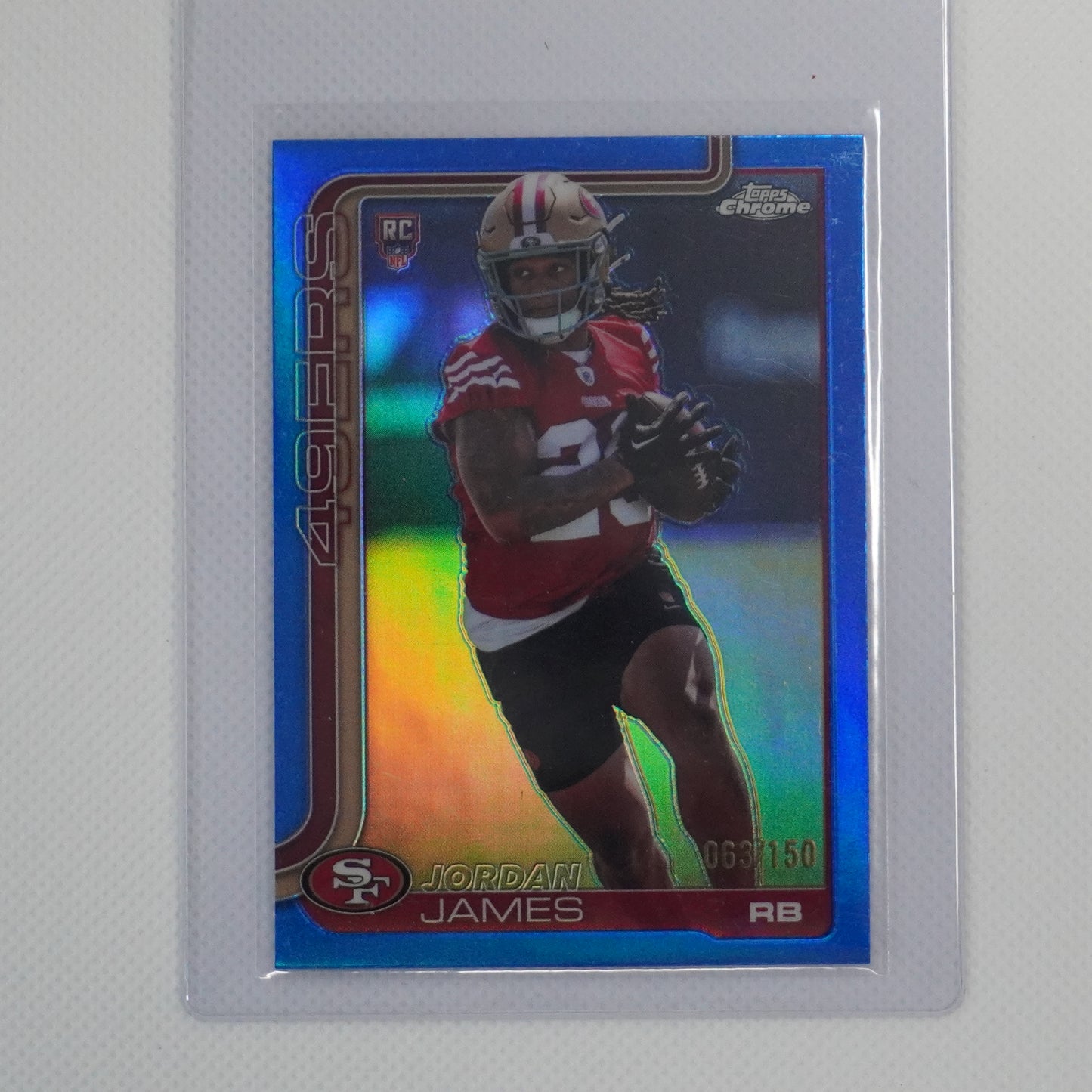2025 Topps Chrome #329 Jordan James Blue Refractor #/150 San Francisco 49ers