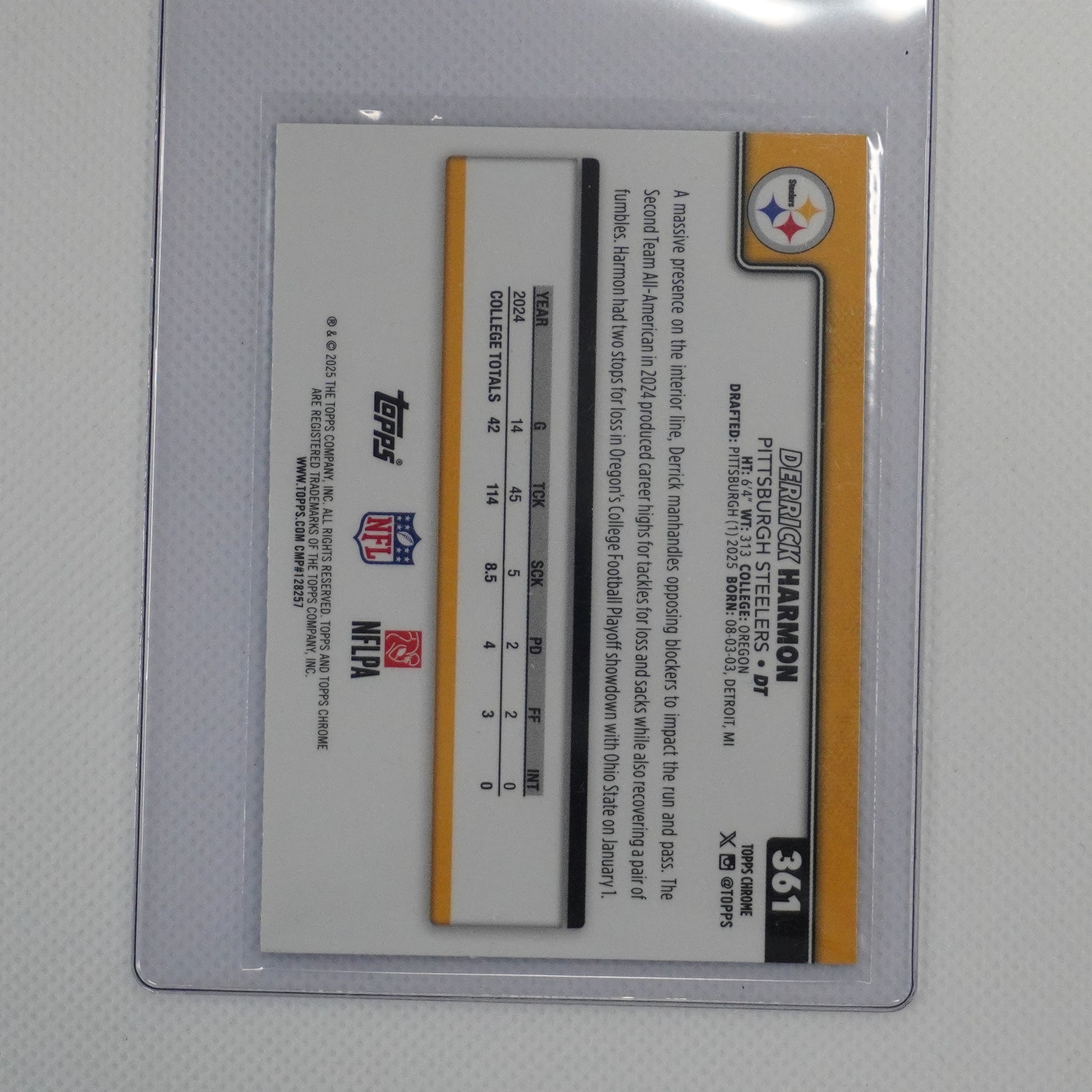 2025 Topps Chrome #361 Derrick Harmon Blue Geometric Refractor #/150 Pittsburgh