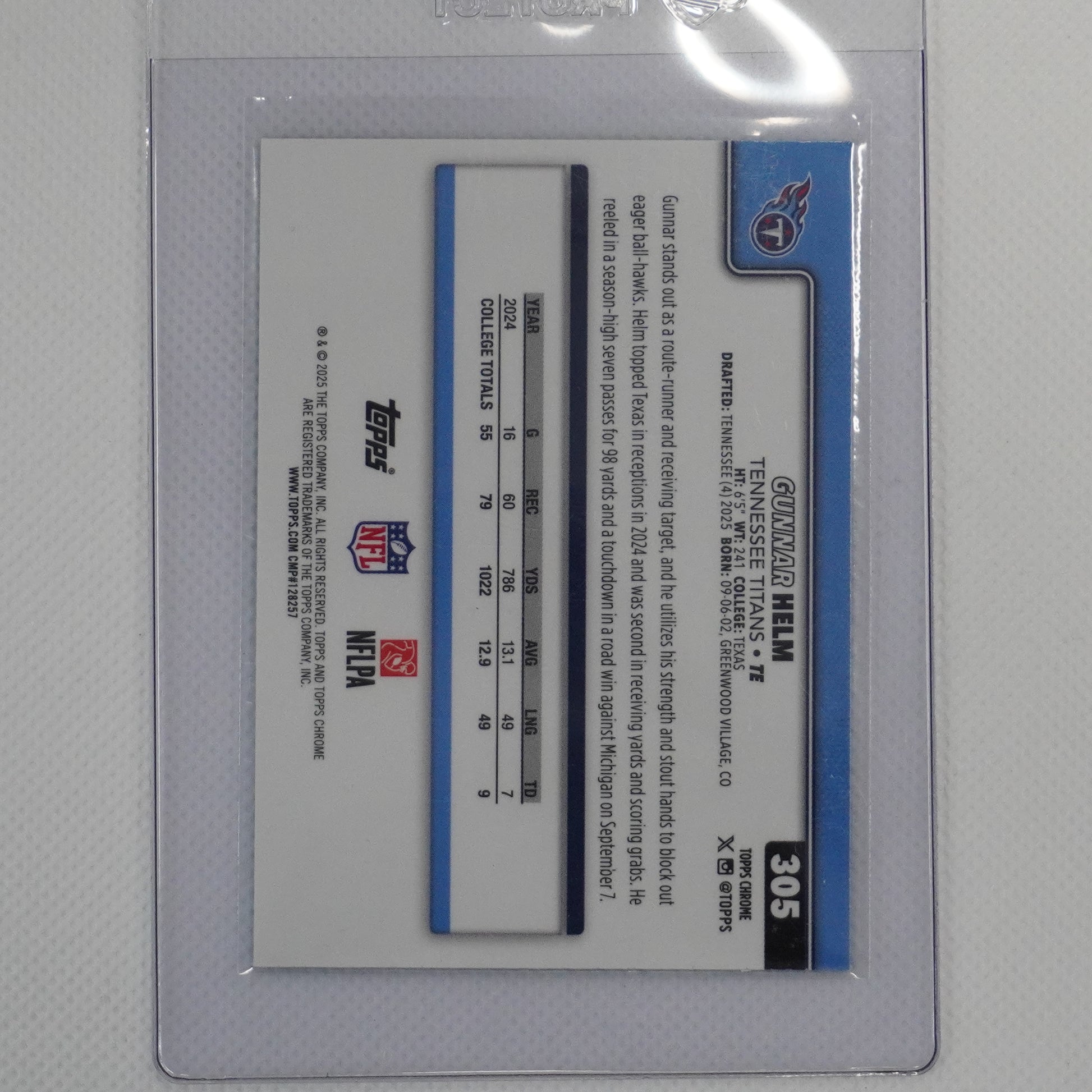 2025 Topps Chrome #305 Gunnar Helm Green Geometric Refractor #/99 Titans