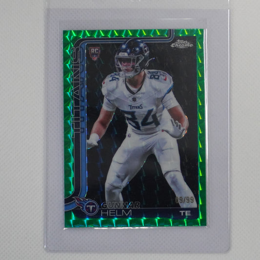 2025 Topps Chrome #305 Gunnar Helm Green Geometric Refractor #/99 Titans