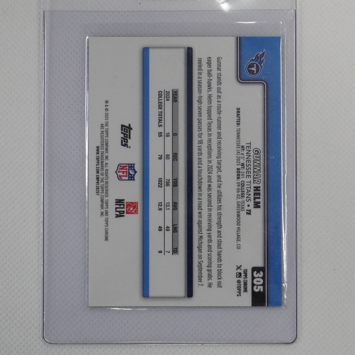 2025 Topps Chrome #305 Gunnar Helm Gold Geometric Refractor #/50