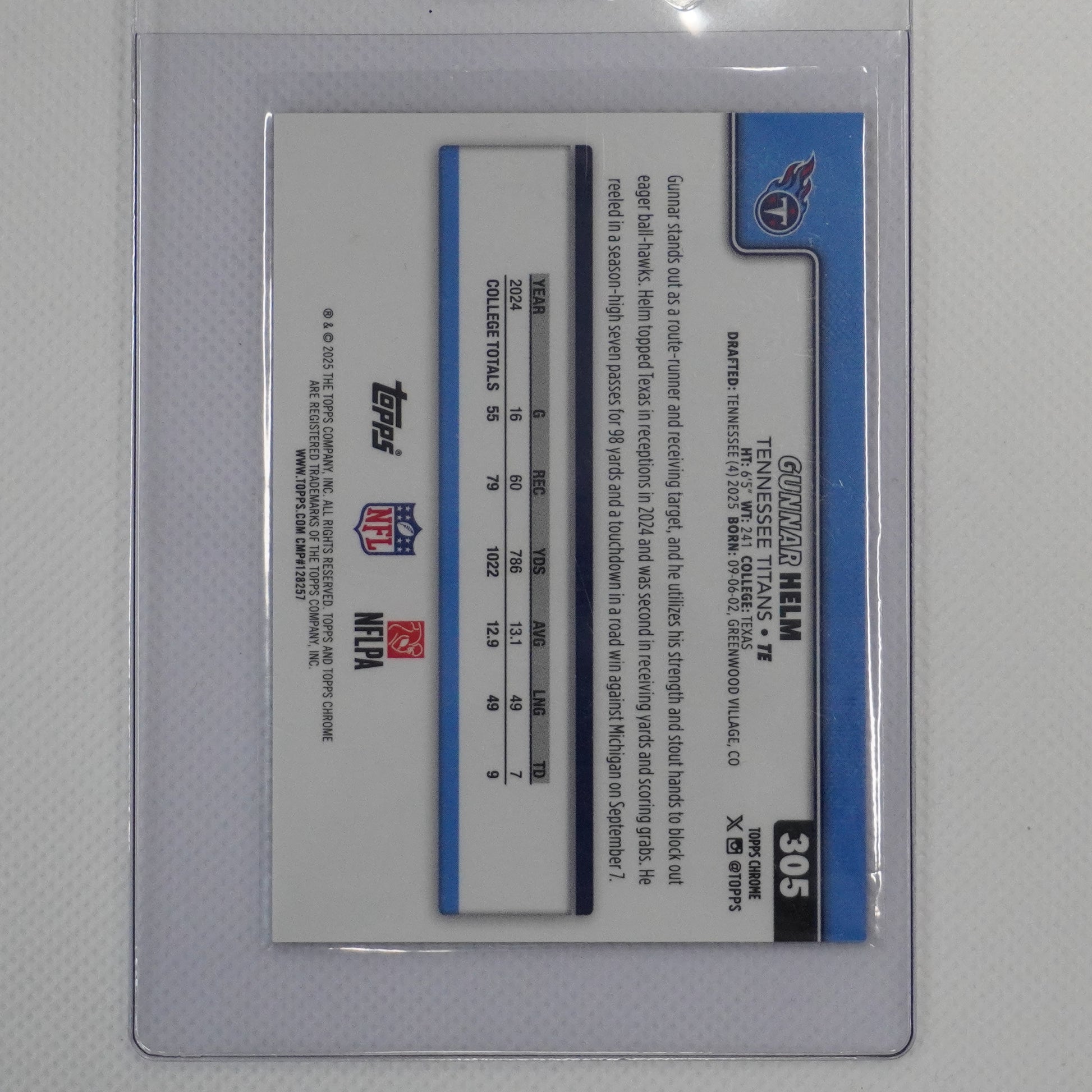 2025 Topps Chrome #305 Gunnar Helm Gold Geometric Refractor #/50