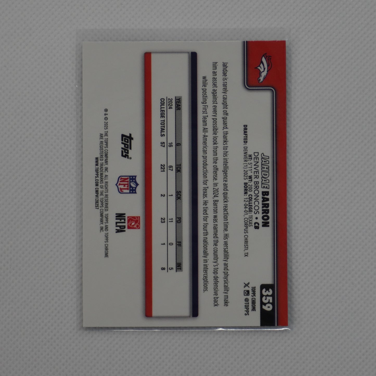 2025 Topps Chrome #359 Jahdae Barron Denver Broncos RC