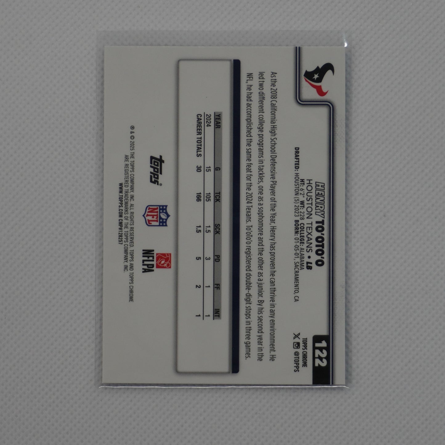 2025 Topps Chrome #122 Henry To'oTo'o Houston Texans