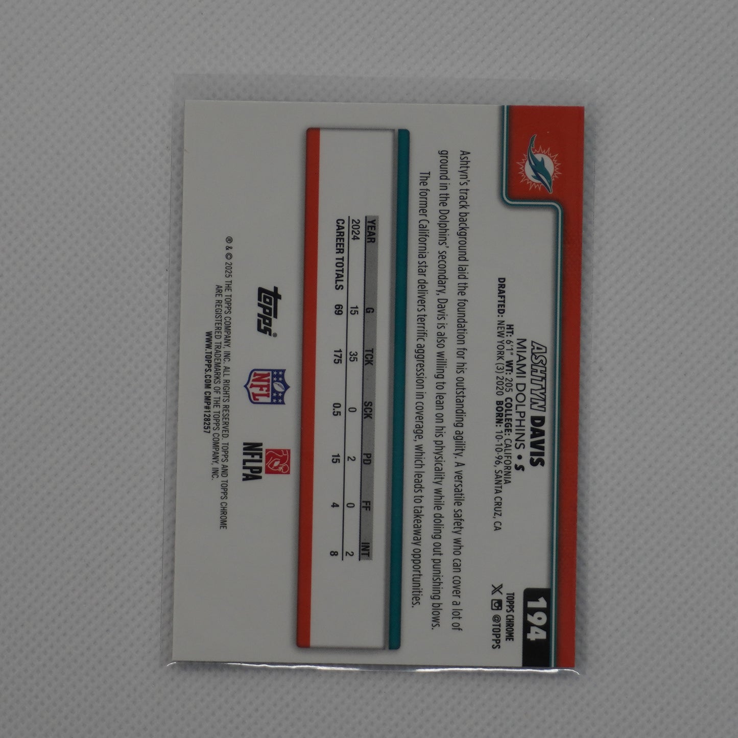 2025 Topps Chrome #194 Ashtyn Davis X-Fractor Miami Dolphins