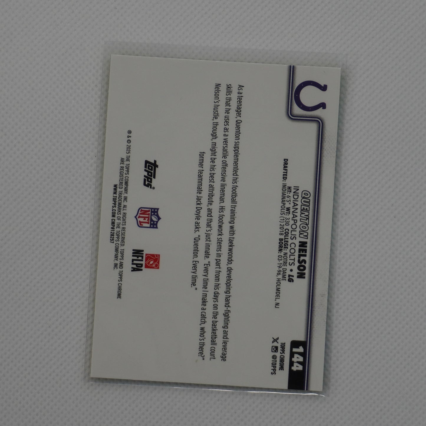 2025 Topps Chrome #144 Quenton Nelson Lime Green X-Fractor Indianapolis Colts