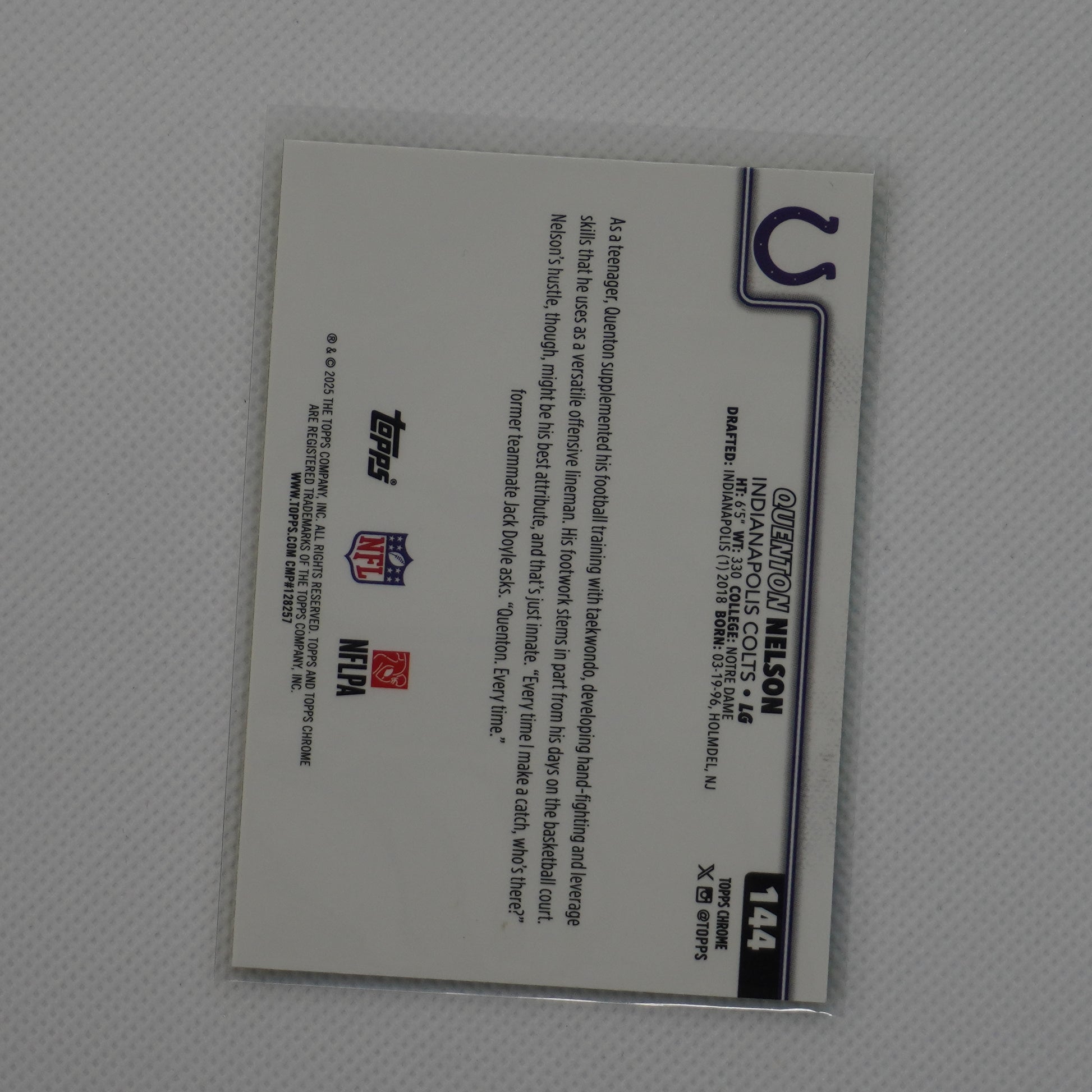 2025 Topps Chrome #144 Quenton Nelson Lime Green X-Fractor Indianapolis Colts