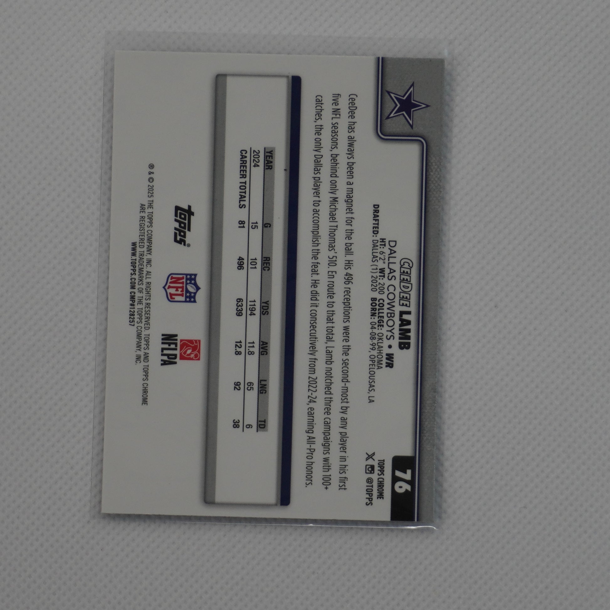2025 Topps Chrome #76 CeeDee Lamb X-Fractor Dallas Cowboys