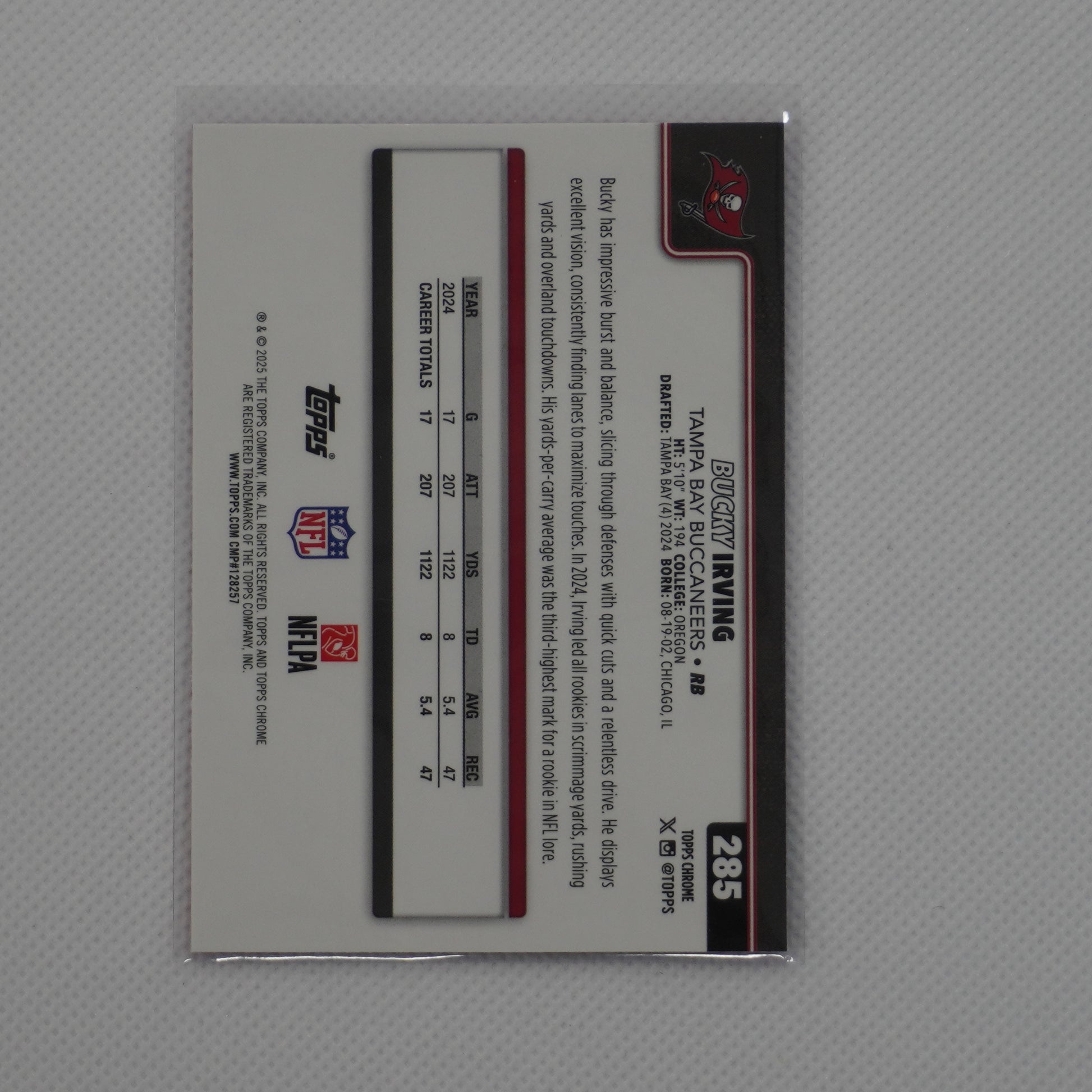 2025 Topps Chrome #285 Bucky Irving Hot Pink X-Fractor Tampa Bay Buccaneers
