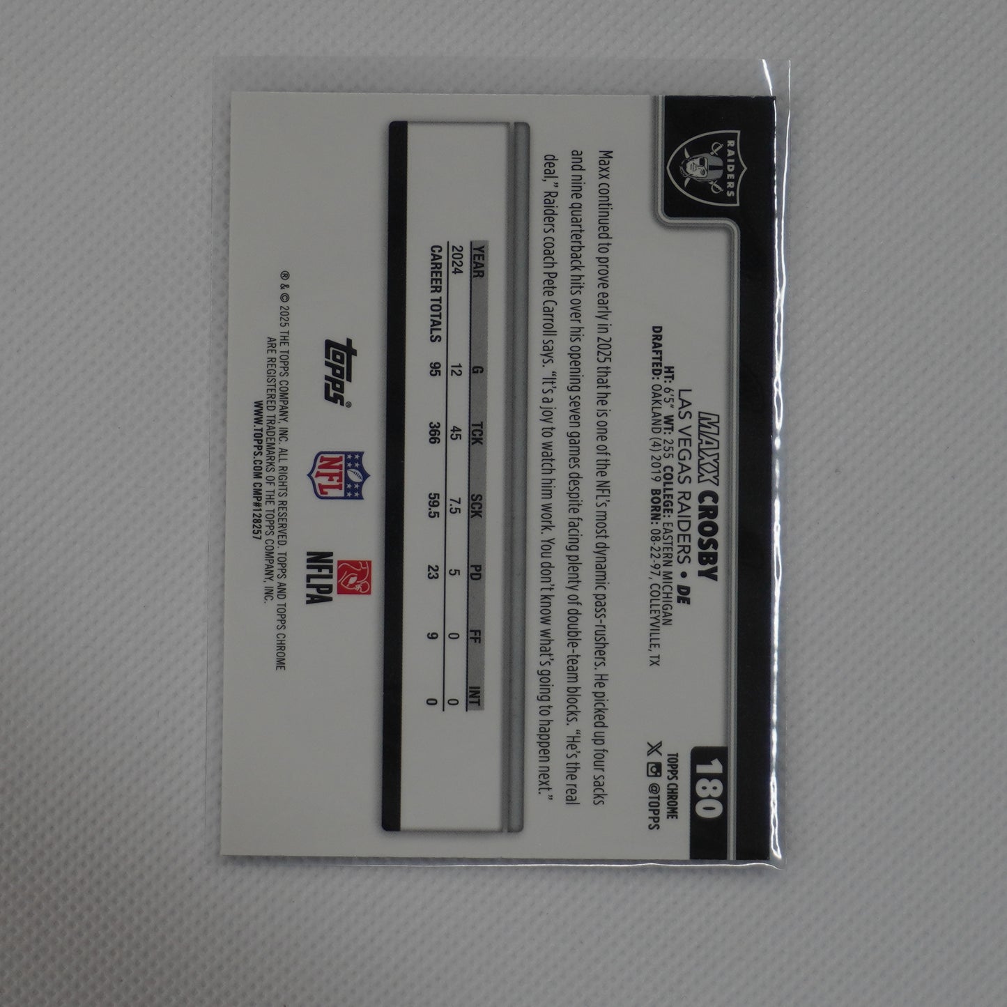 2025 Topps Chrome #180 Maxx Crosby X-Fractor Las Vegas Raiders