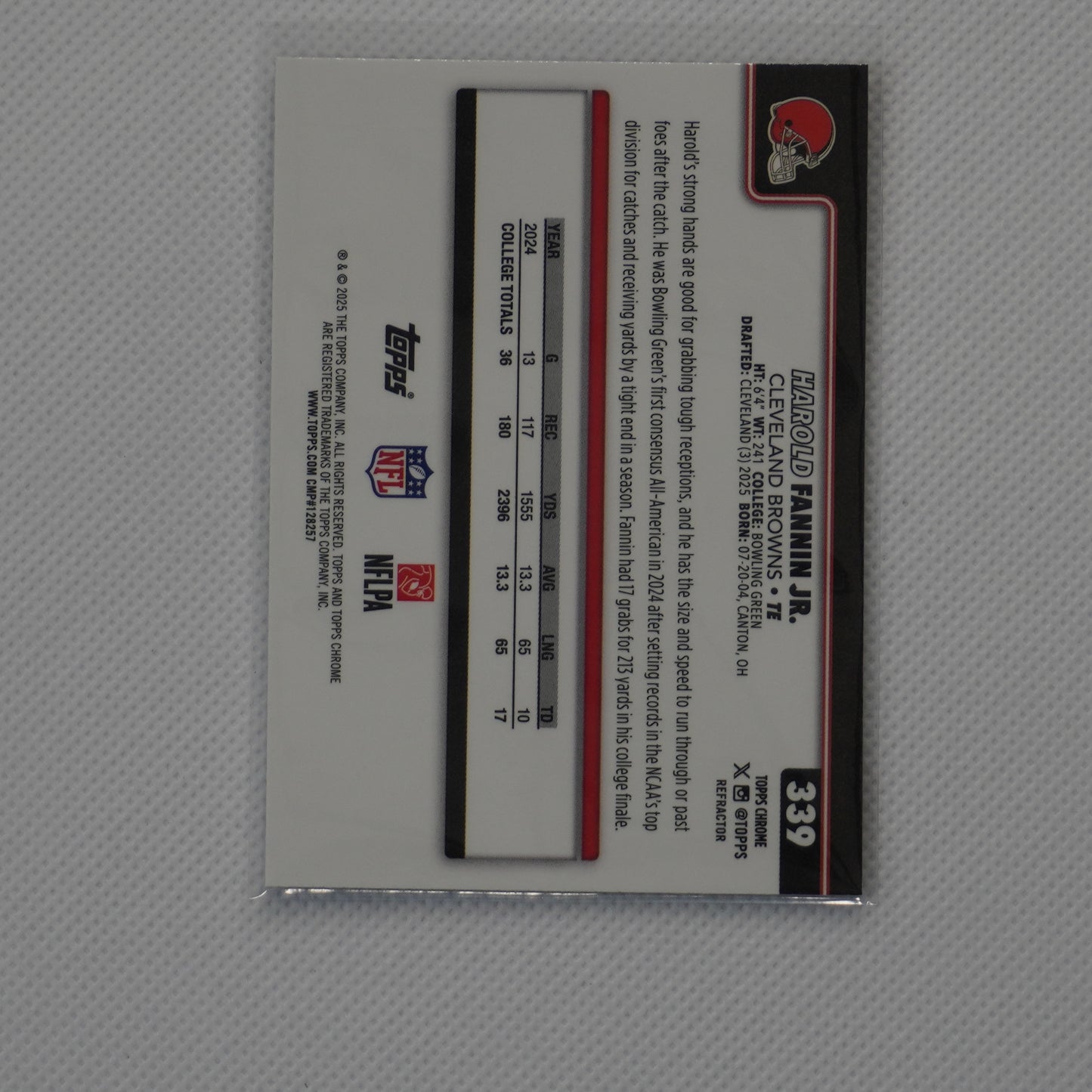 2025 Topps Chrome #339 Harold Fannin Jr. Refractor Cleveland Browns RC