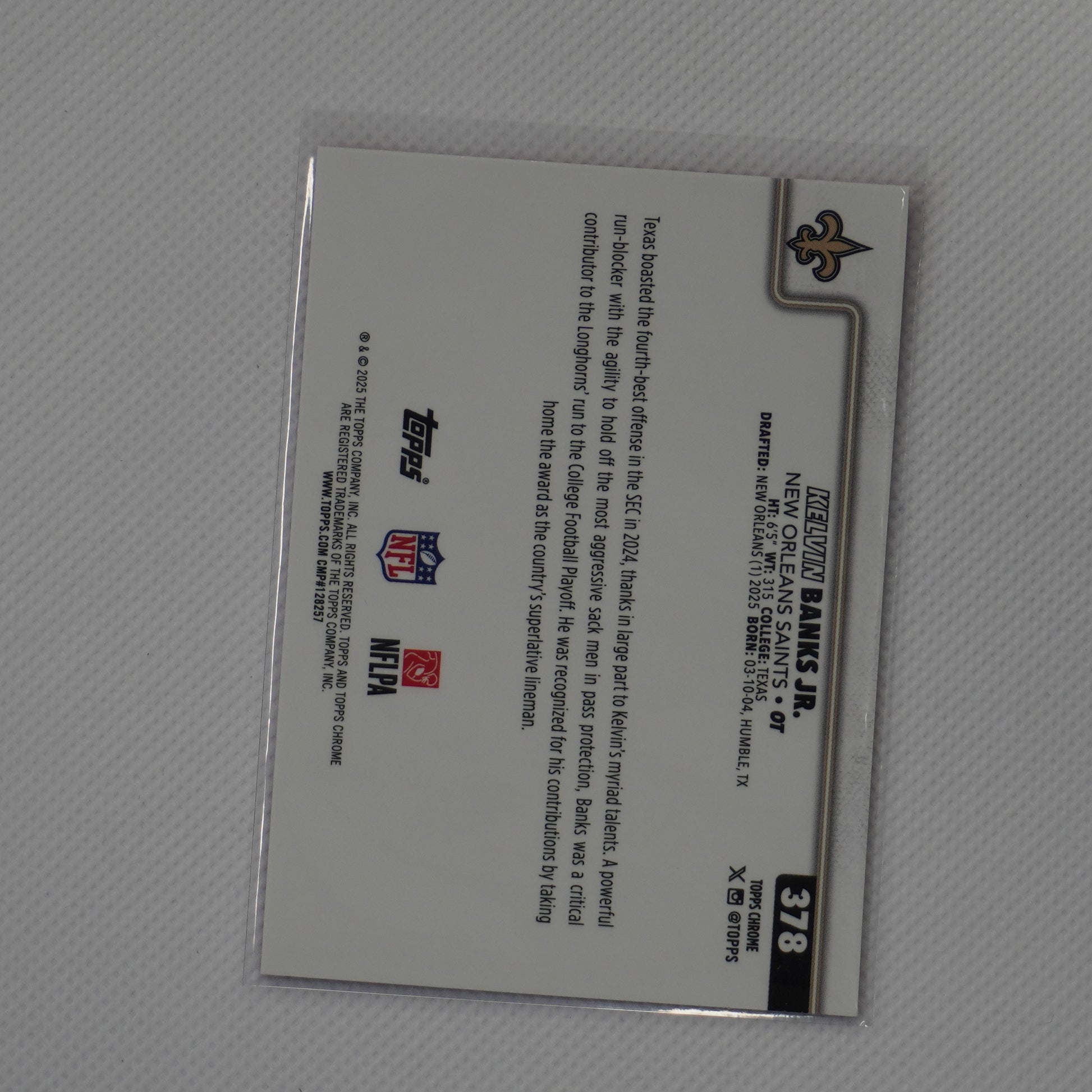 2025 Topps Chrome #378 Kelvin Banks Jr. Hot Pink X-Fractor New Orleans Saints RC