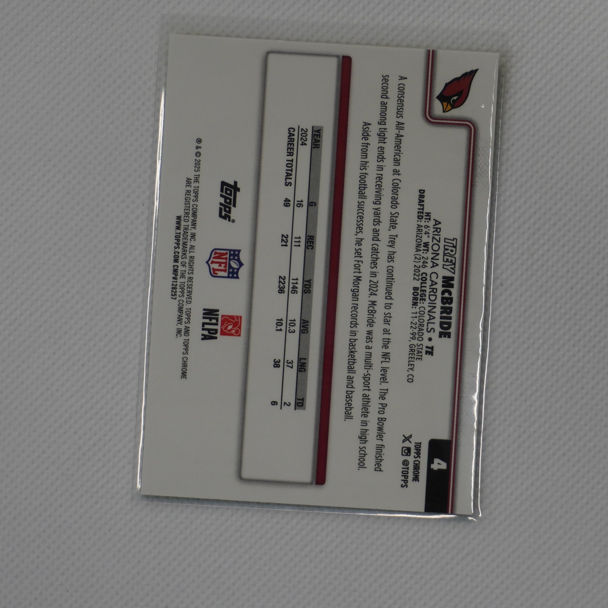 2025 Topps Chrome #4 Trey McBride Lime Green X-Fractor Arizona Cardinals