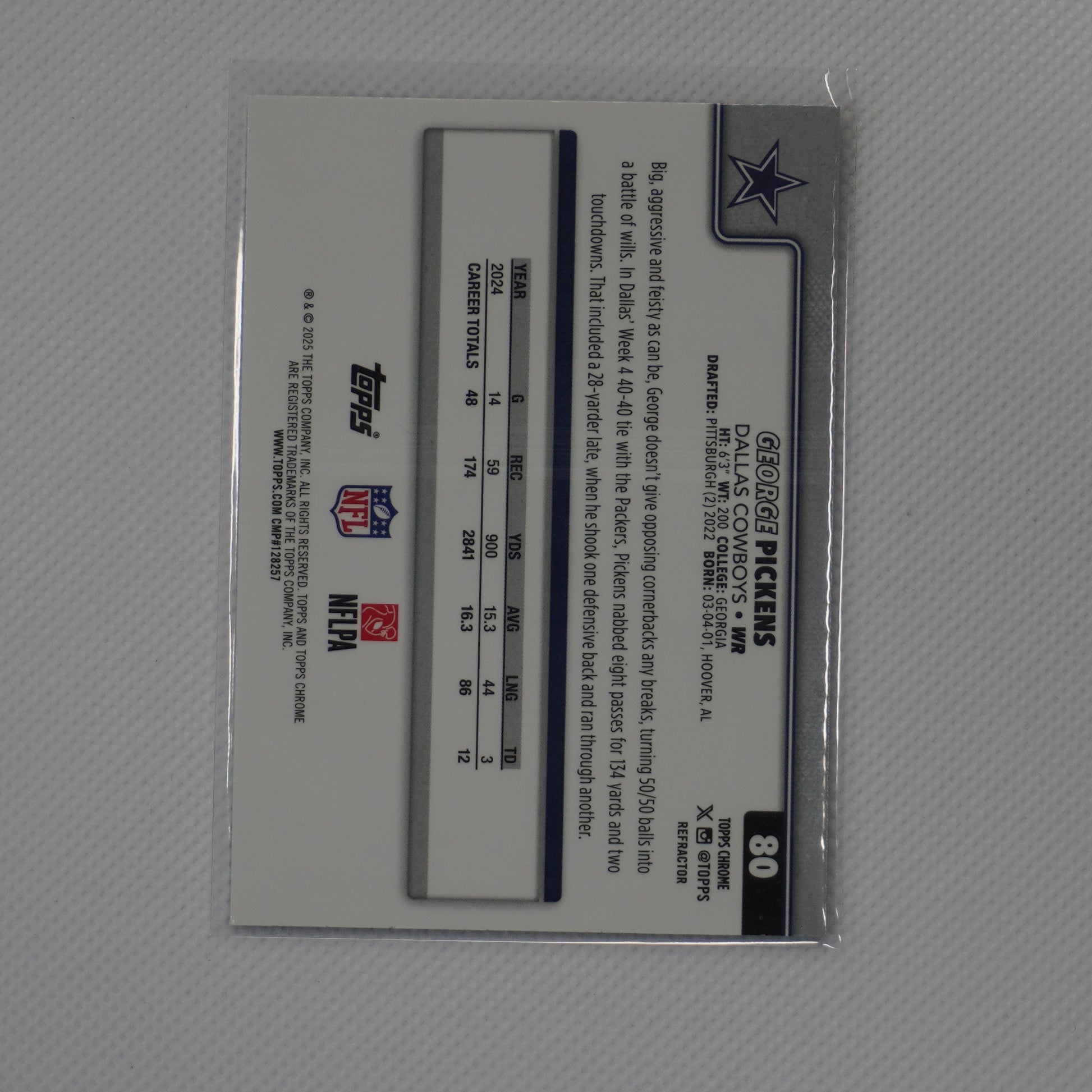 2025 Topps Chrome #80 George Pickens Refractor Dallas Cowboys