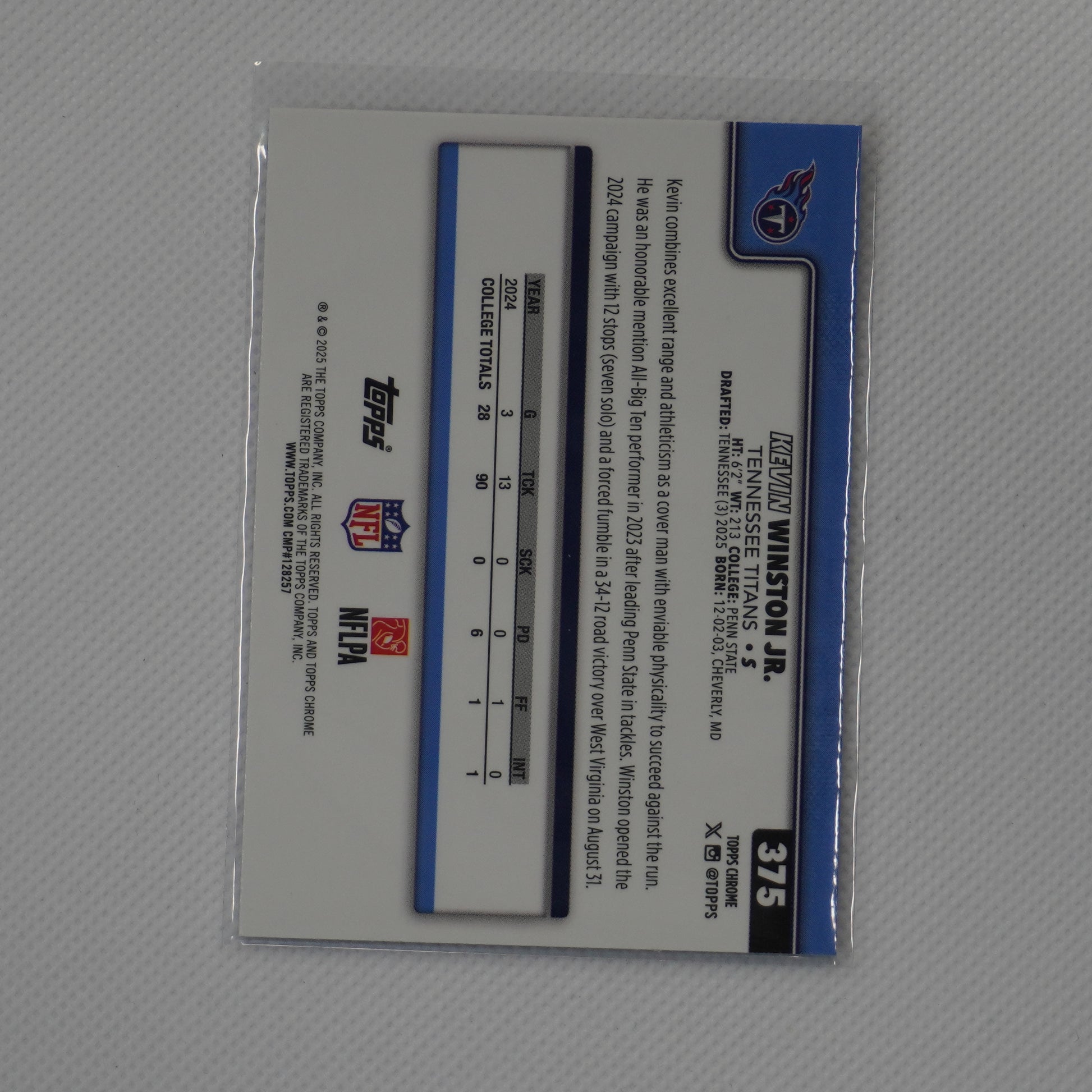 2025 Topps Chrome #375 Kevin Winston Jr. Tennessee Titans RC