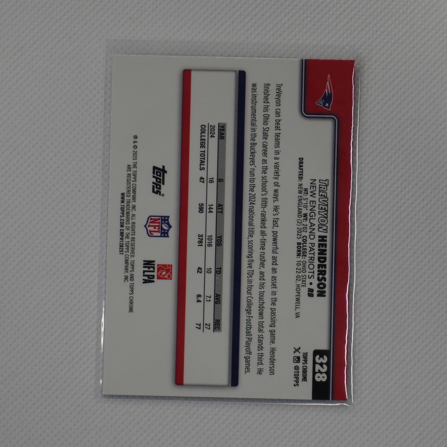 2025 Topps Chrome #328 TreVeyon Henderson New England Patriots RC