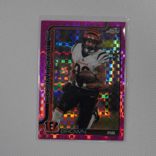 2025 Topps Chrome #62 Chase Brown Hot Pink X-Fractor Cincinnati Bengals