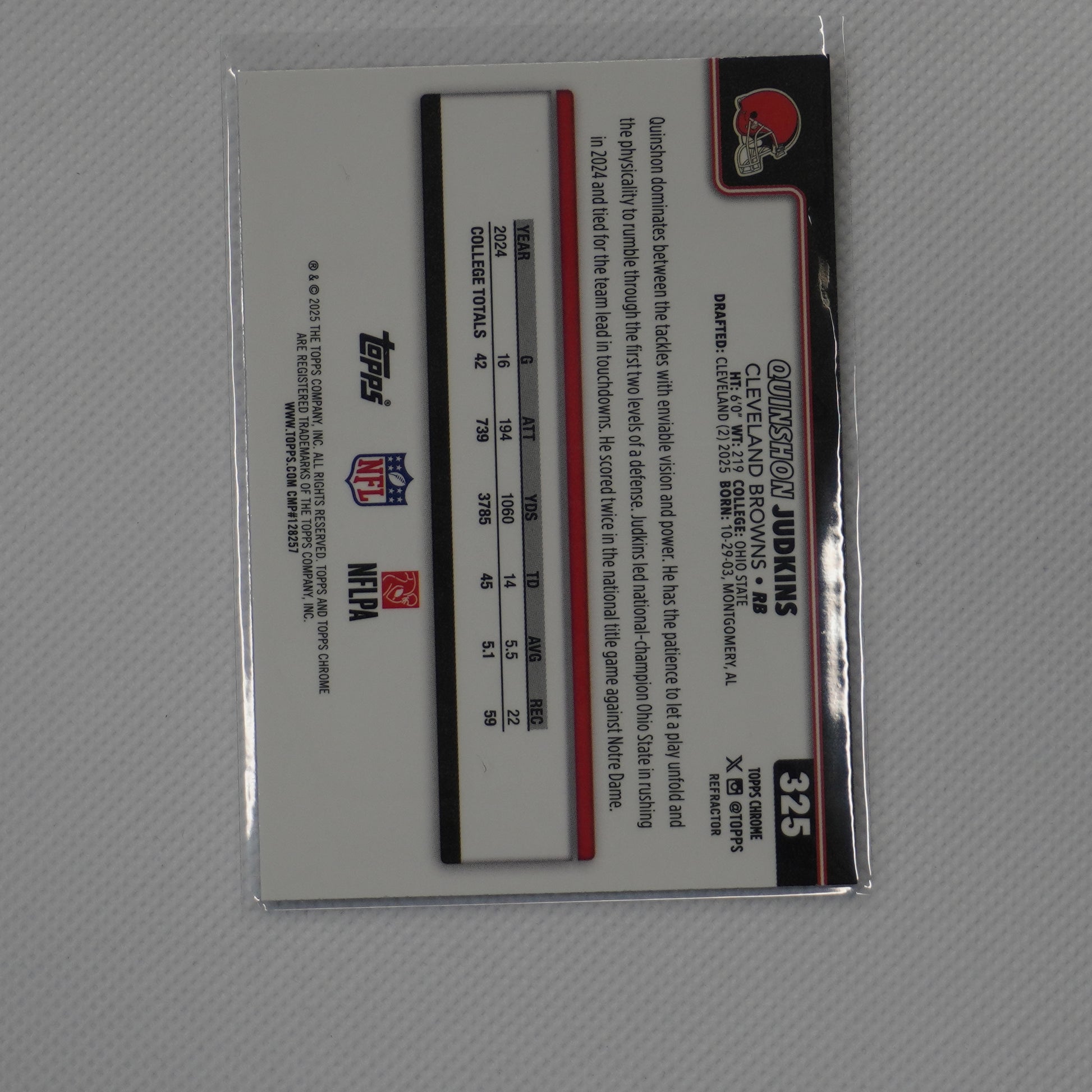 2025 Topps Chrome #325 Quinshon Judkins Refractor Cleveland Browns RC