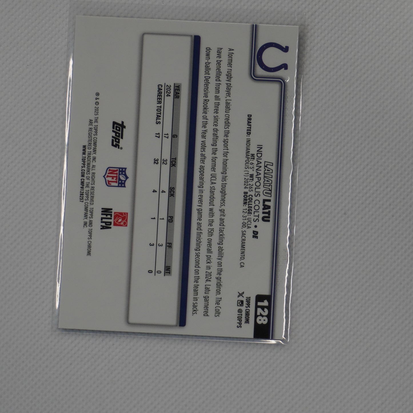2025 Topps Chrome #128 Laiatu Latu X-Fractor Indianapolis Colts