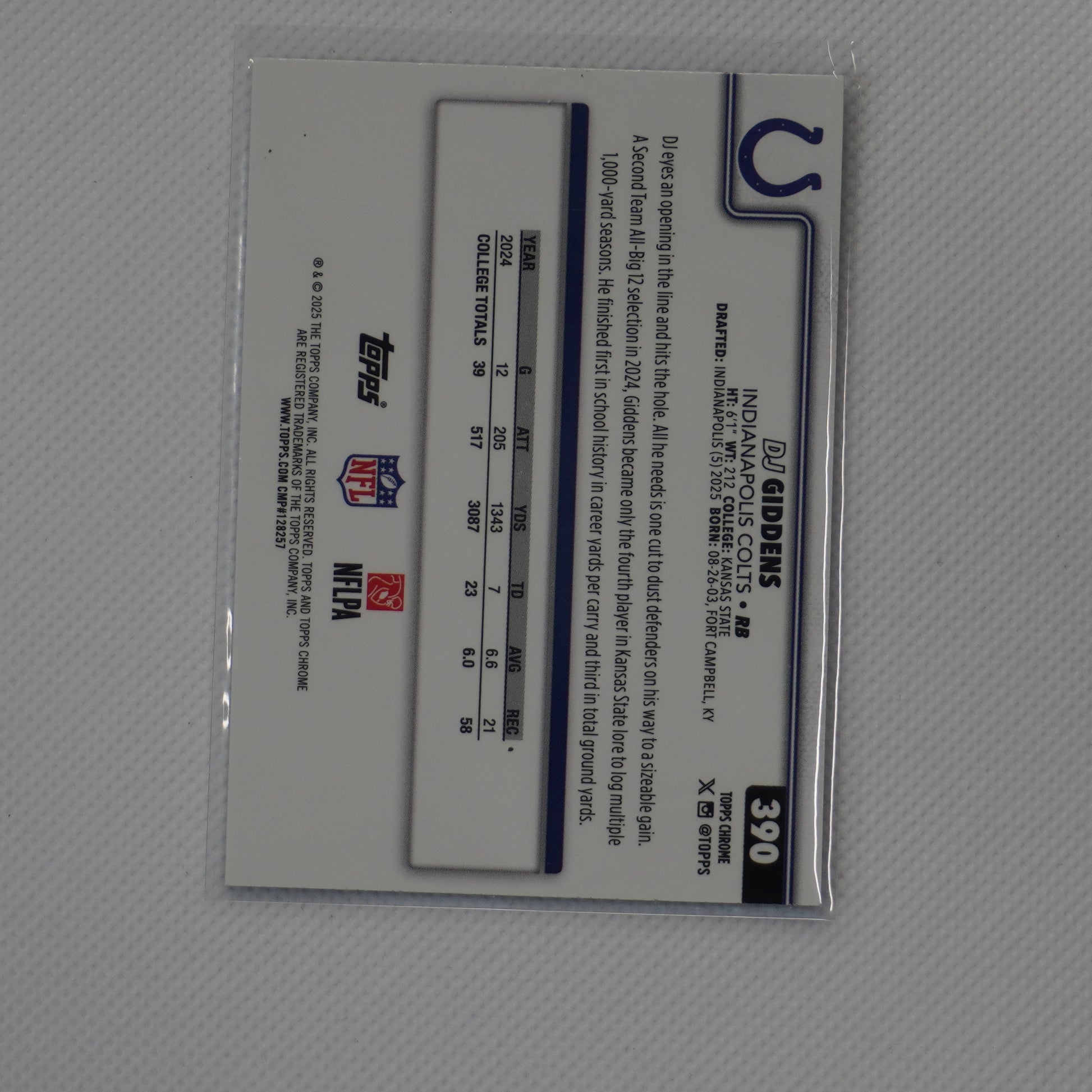 2025 Topps Chrome #390 DJ Giddens Indianapolis Colts RC