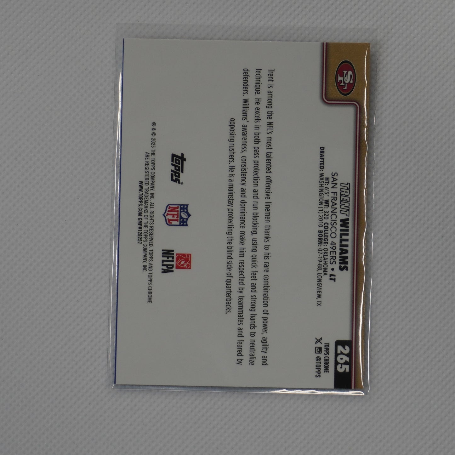 2025 Topps Chrome #265 Trent Williams Pulsar Refractor San Francisco 49ers