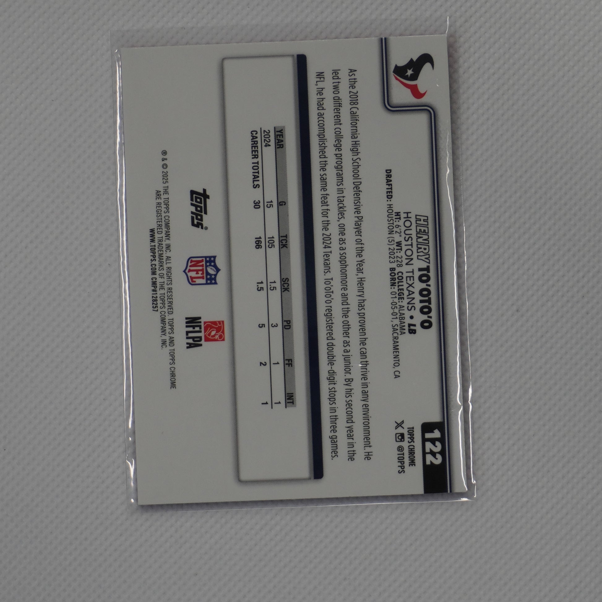 2025 Topps Chrome #122 Henry To'oTo'o Hot Pink X-Fractor Houston Texans