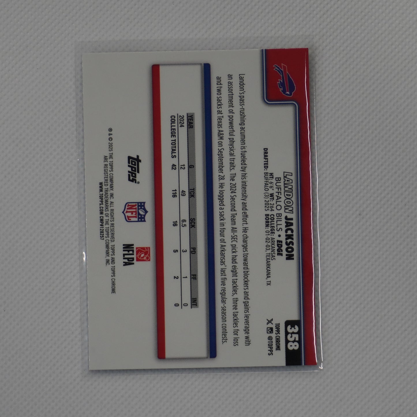 2025 Topps Chrome #358 Landon Jackson Buffalo Bills RC