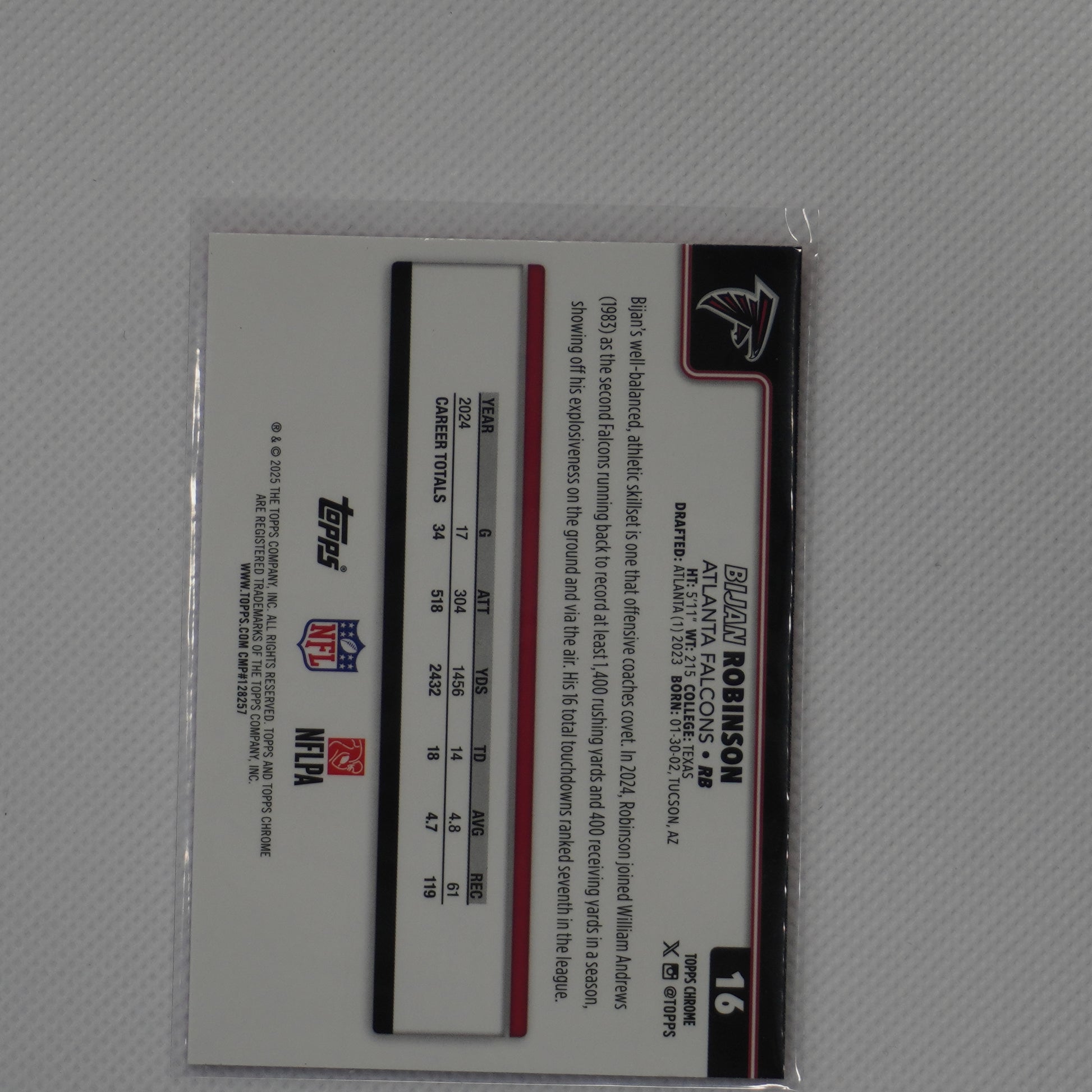 2025 Topps Chrome #16 Bijan Robinson Hot Pink X-Fractor Atlanta Falcons