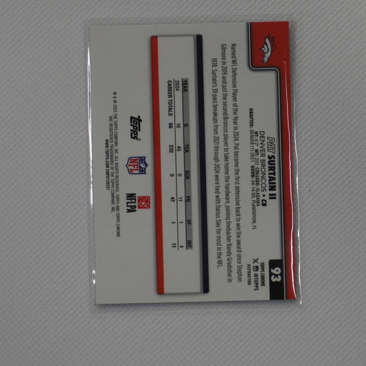 2025 Topps Chrome #93 Patrick Surtain II Refractor Denver Broncos