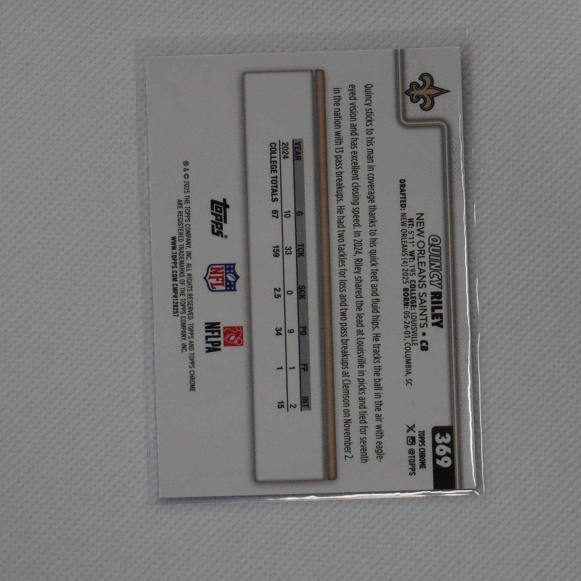 2025 Topps Chrome #369 Quincy Riley New Orleans Saints RC
