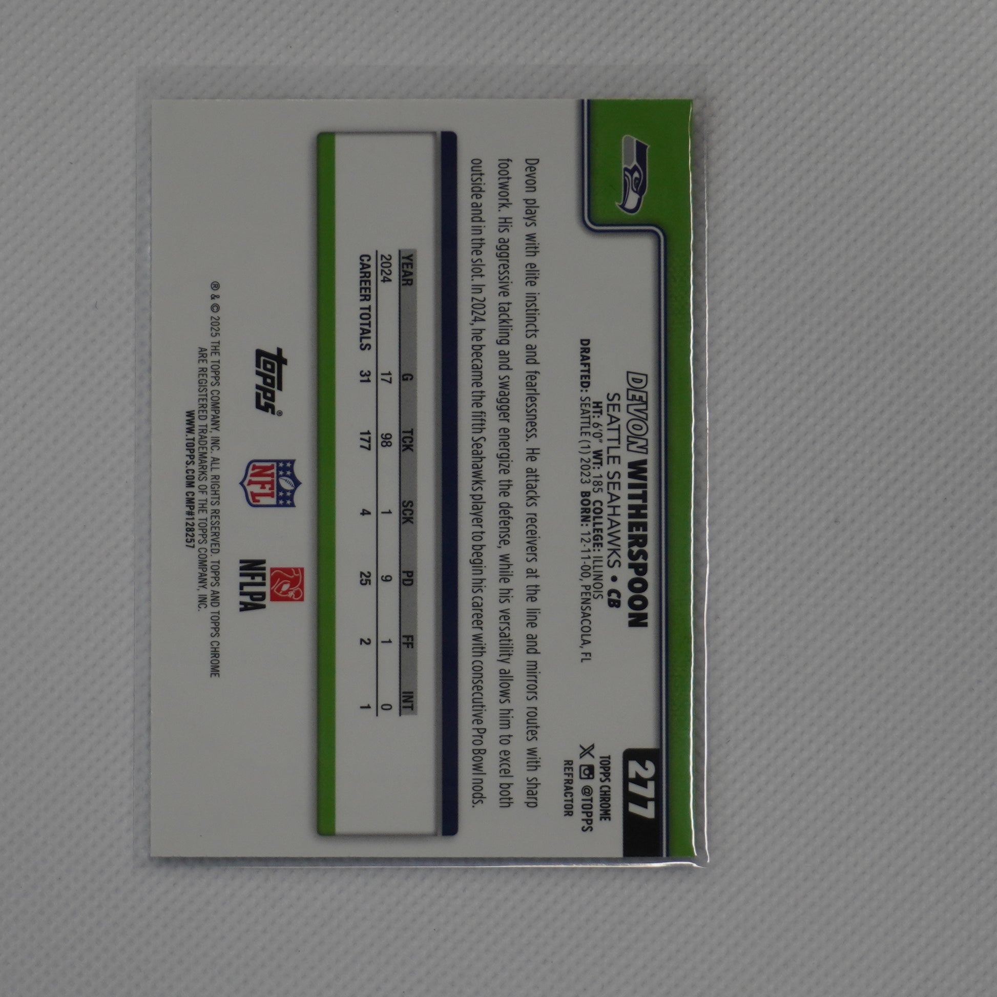2025 Topps Chrome #277 Devon Witherspoon Refractor Seattle Seahawks