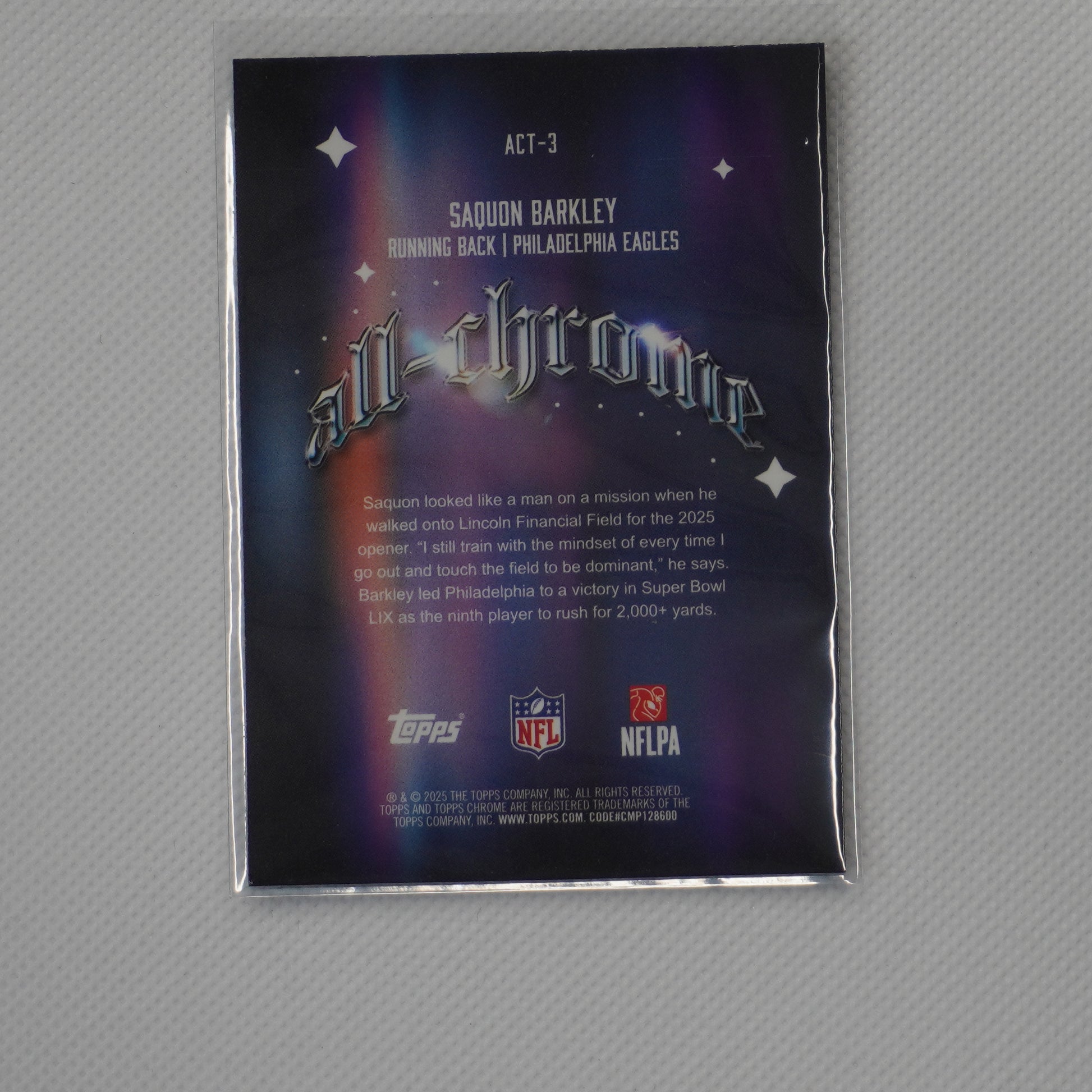 2025 Topps Chrome #ACT-3 Saquon Barkley All Chrome Team Philadelphia Eagles