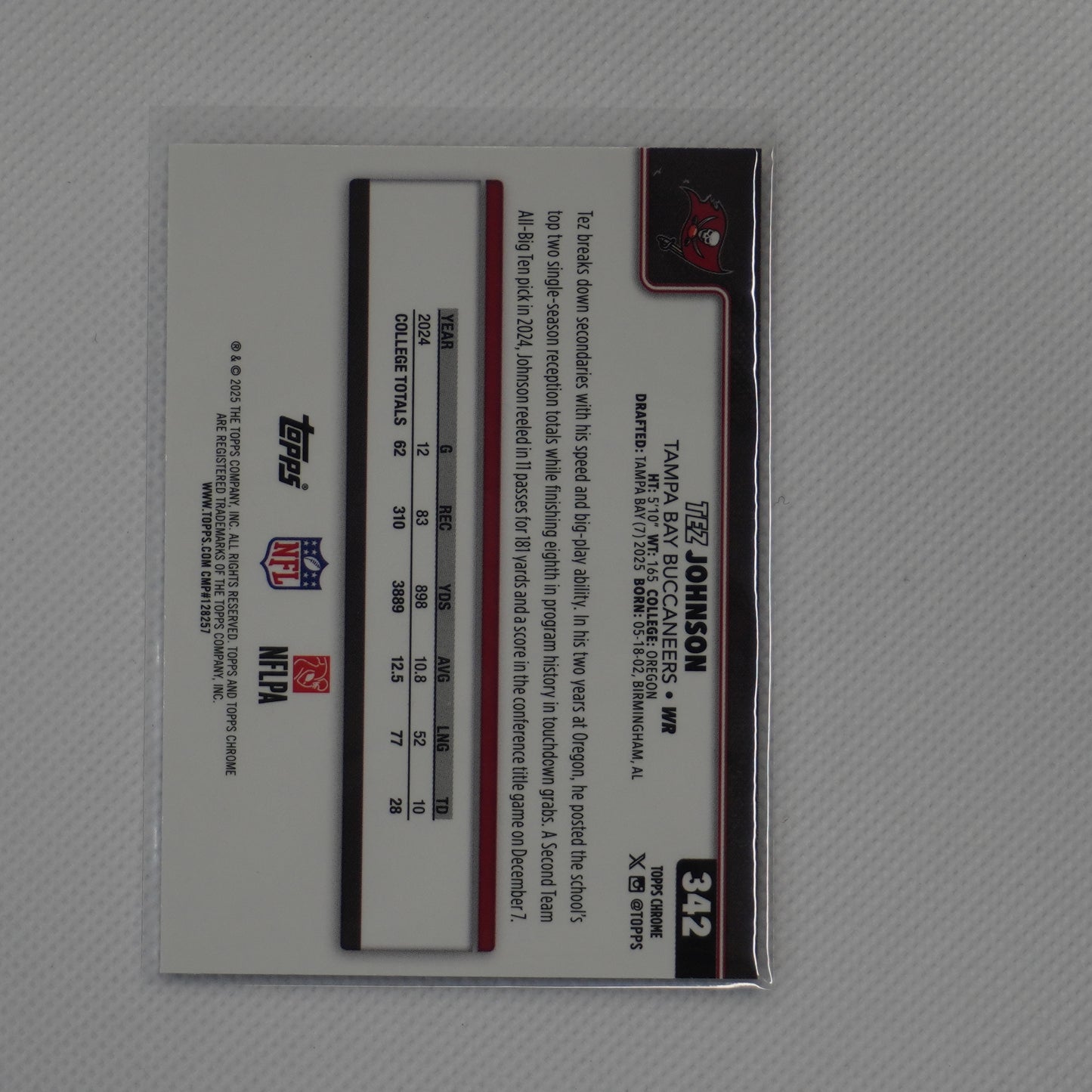 2025 Topps Chrome #342 Tez Johnson Tampa Bay Buccaneers RC