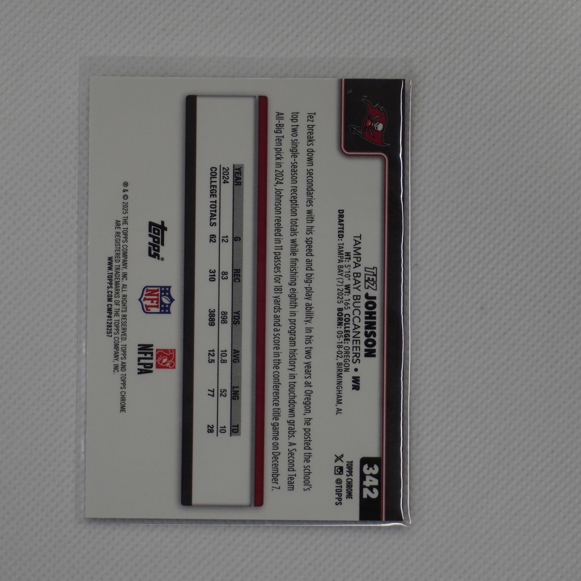 2025 Topps Chrome #342 Tez Johnson Tampa Bay Buccaneers RC