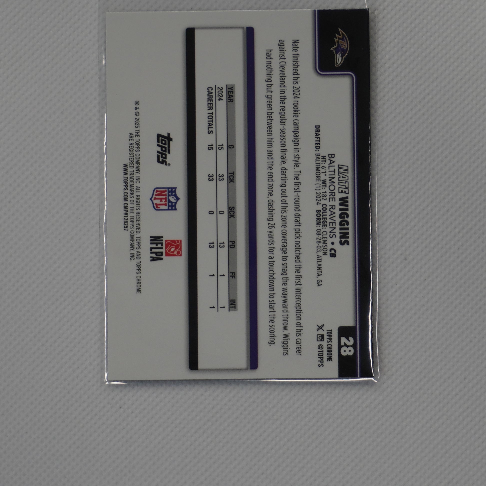 2025 Topps Chrome #28 Nate Wiggins X-Fractor Baltimore Ravens