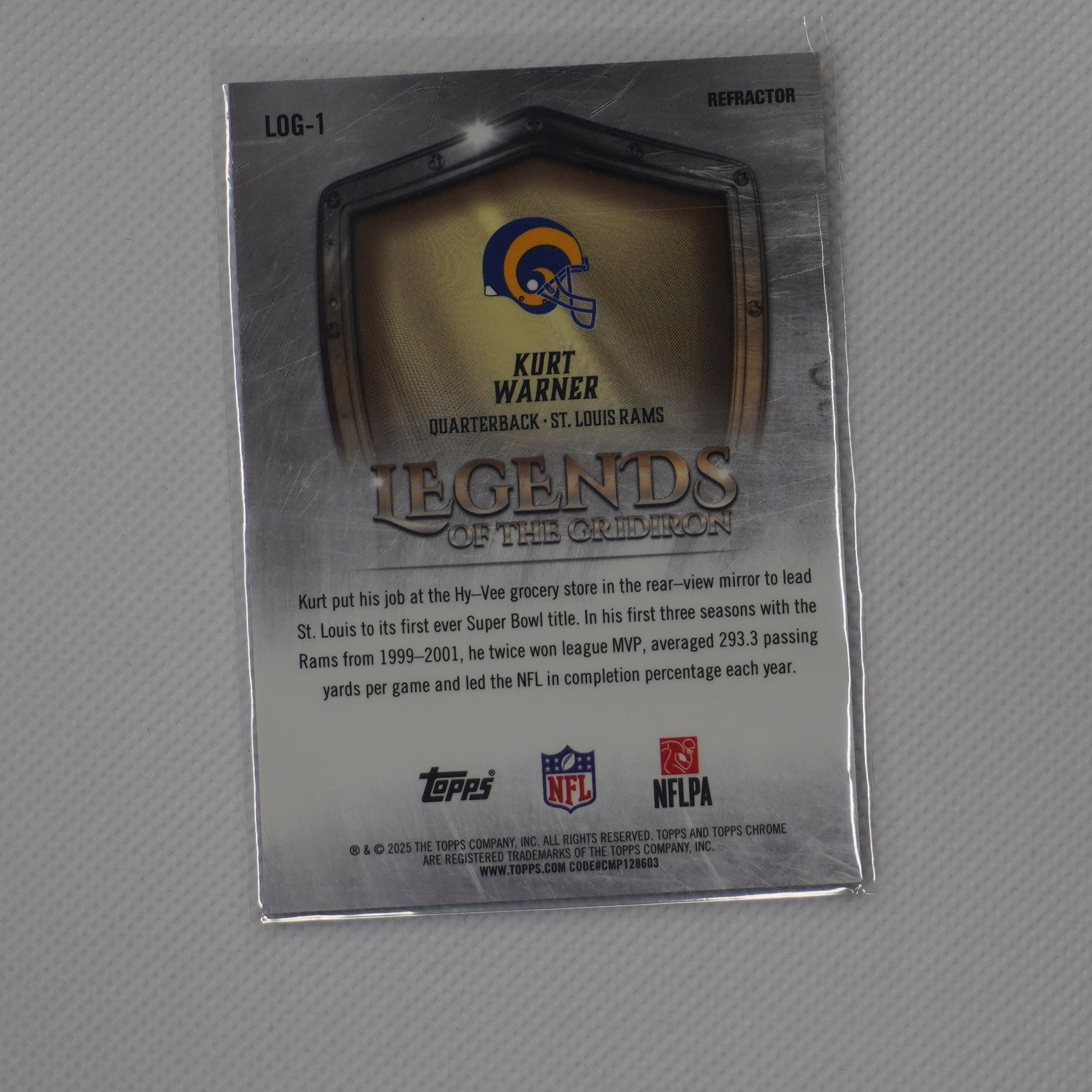 2025 Topps Chrome #LOG-1 Kurt Warner Legends of the Gridiron Refractor Rams