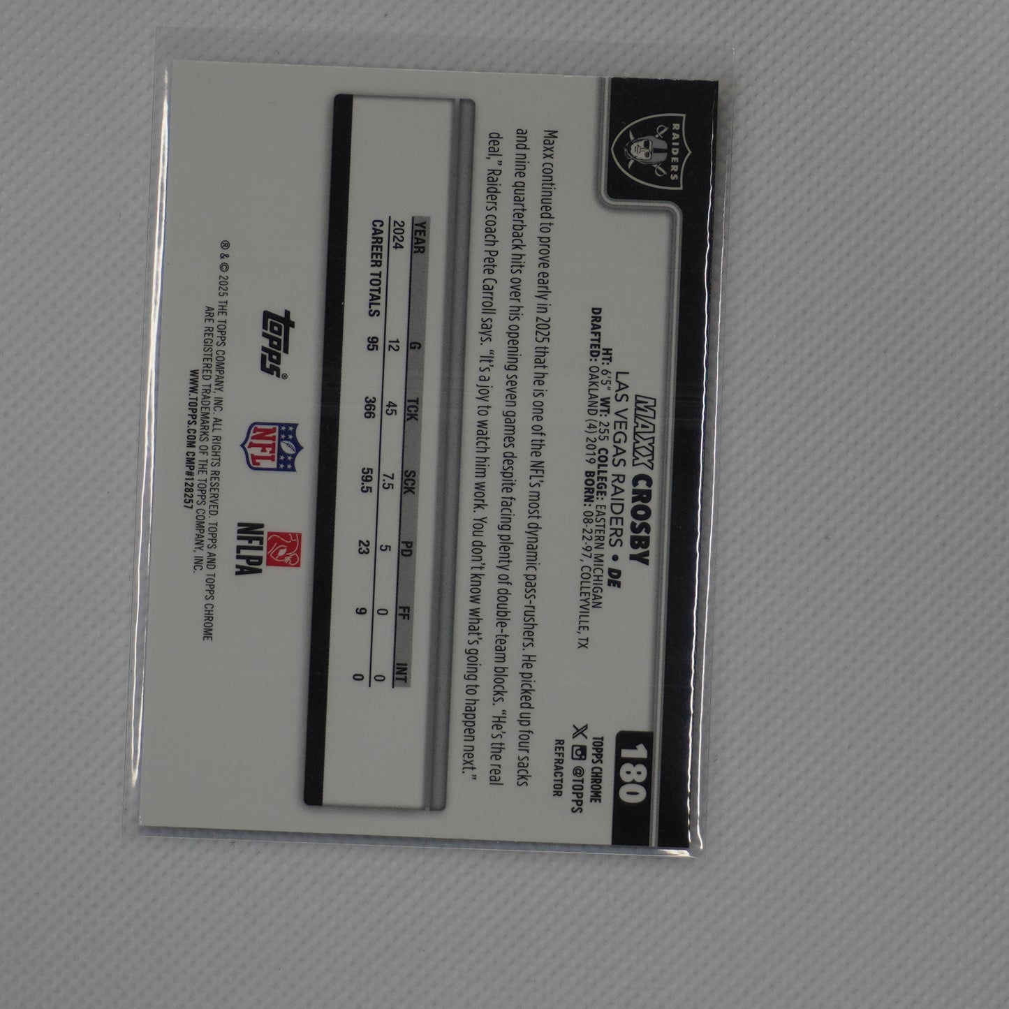 2025 Topps Chrome #180 Maxx Crosby Red White and Blue Refractor Raiders