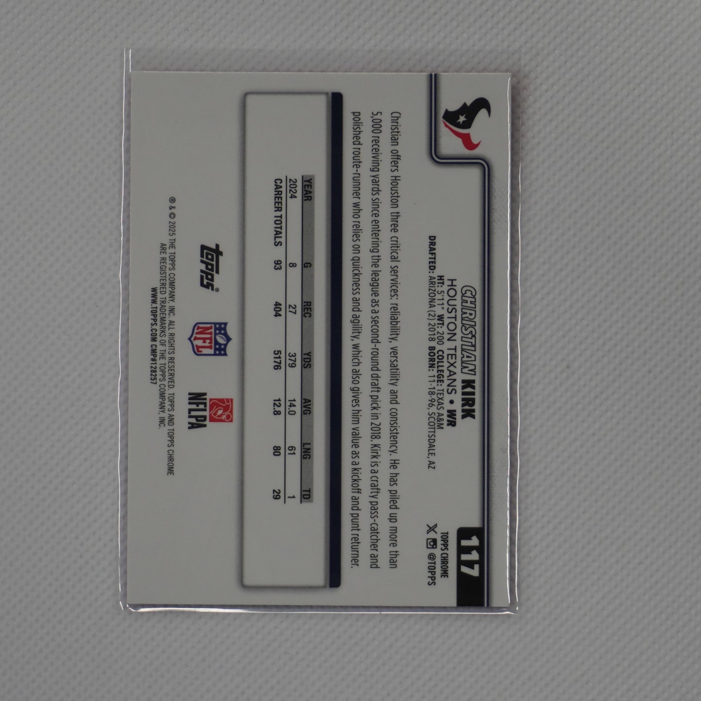 2025 Topps Chrome #117 Christian Kirk Hot Pink X-Fractor Houston Texans