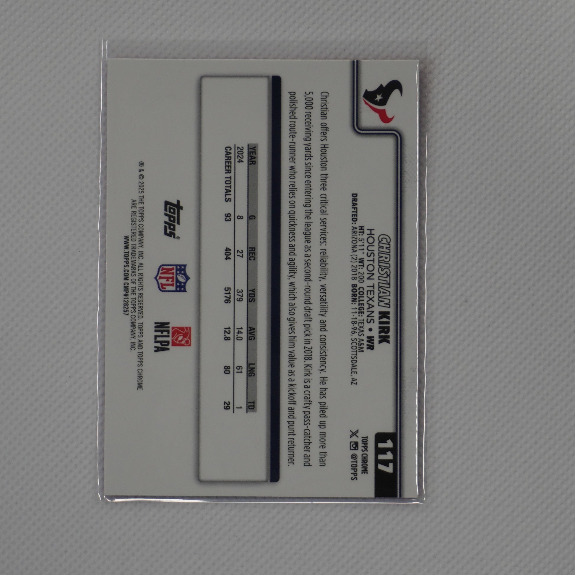 2025 Topps Chrome #117 Christian Kirk Hot Pink X-Fractor Houston Texans